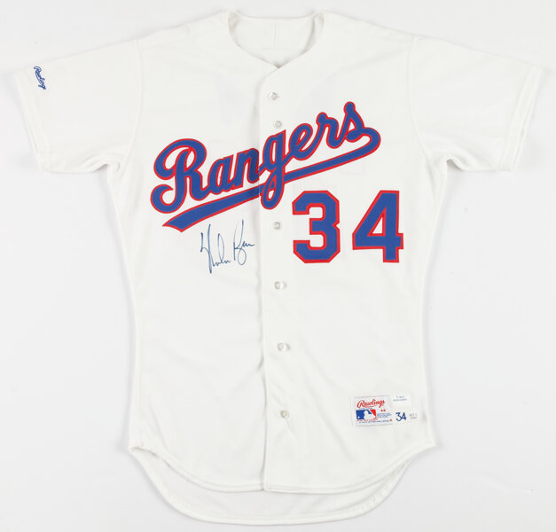 Nolan Ryan signed Texas Rangers Away Jersey-w/4 inscriptions