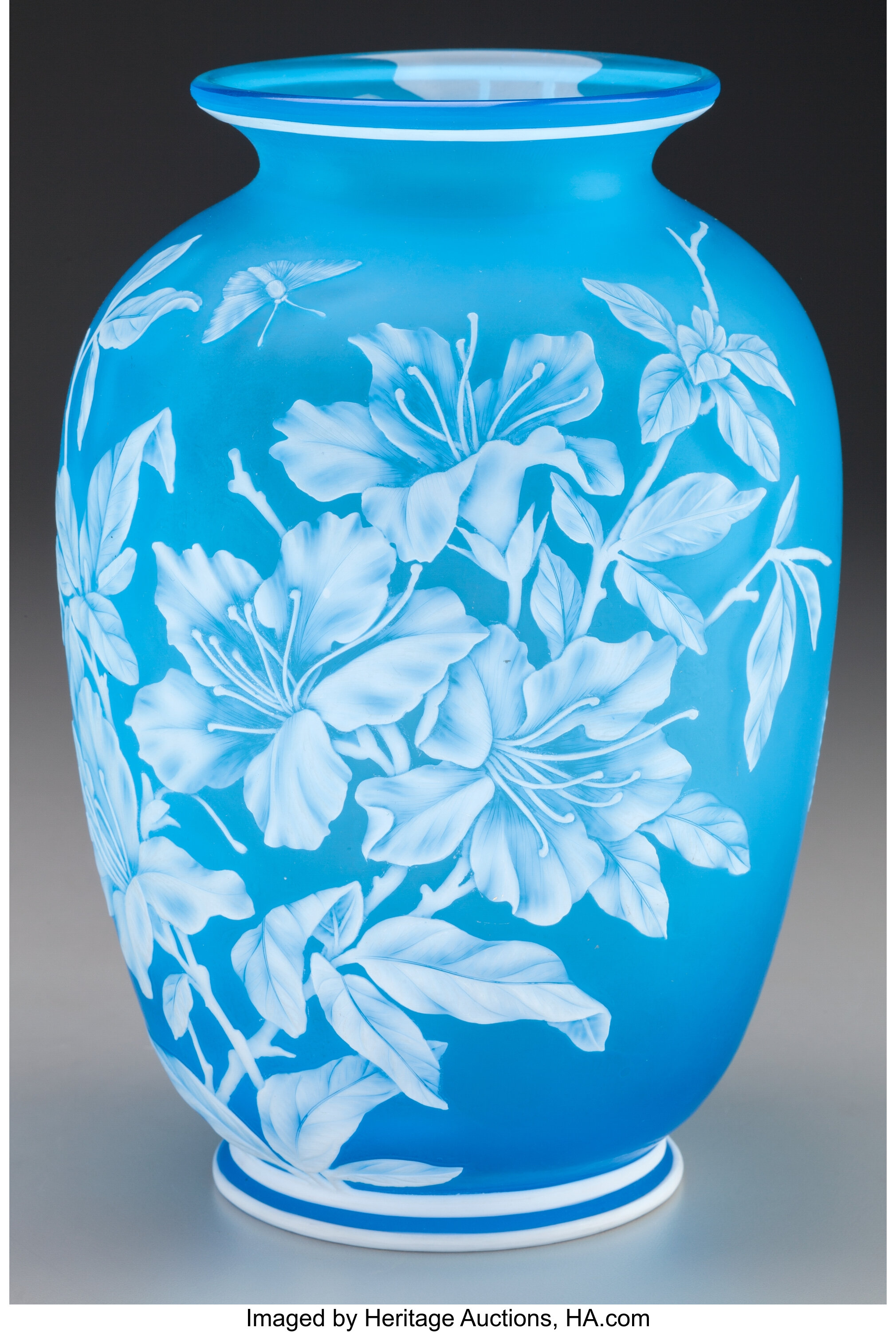 THOMAS WEBB CAMEO GLASS FLORAL VASE, circa 1880. 8-1/2 inches high ...