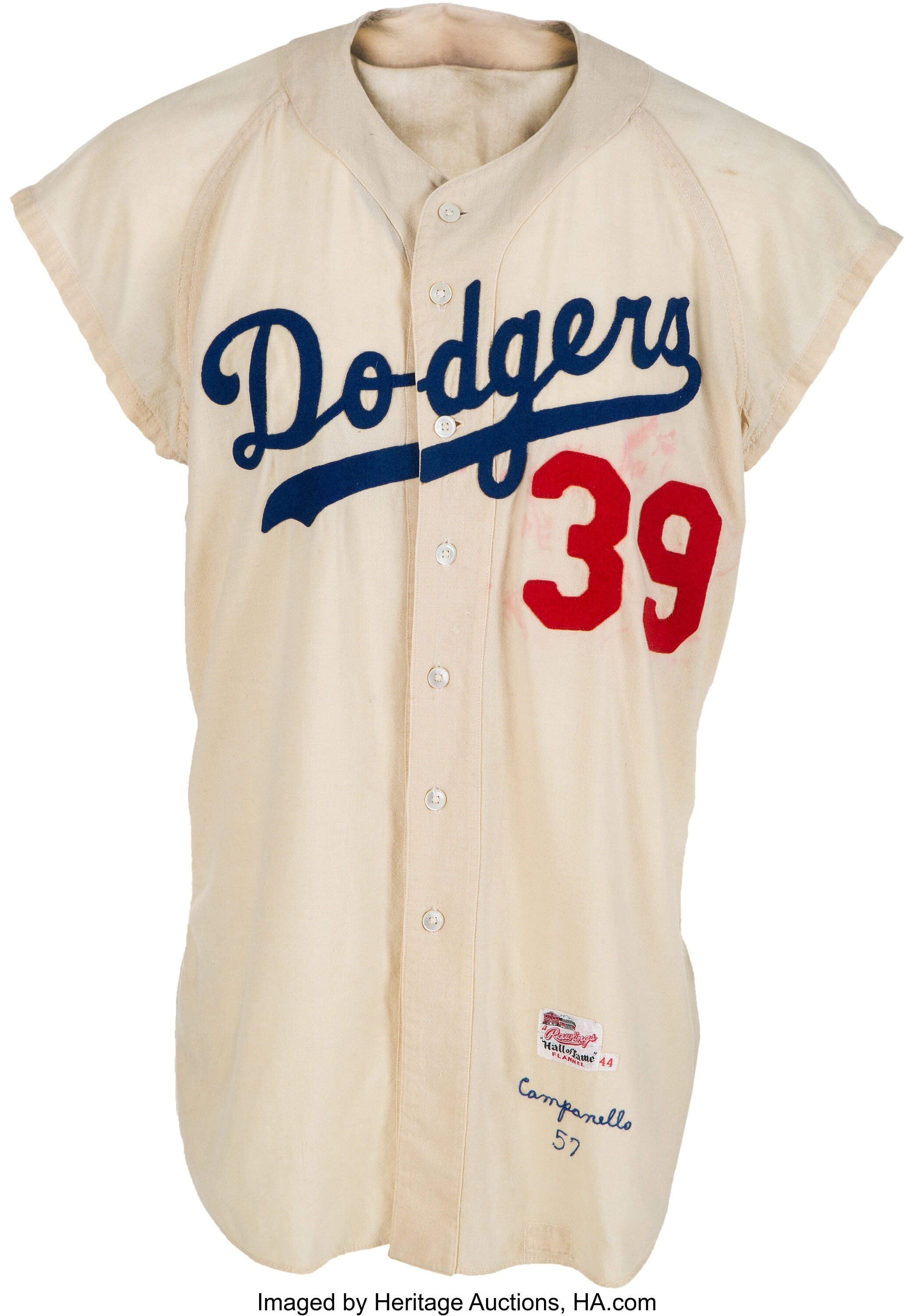 1956 Roy Campanella Game Worn Brooklyn Dodgers Jersey, MEARS