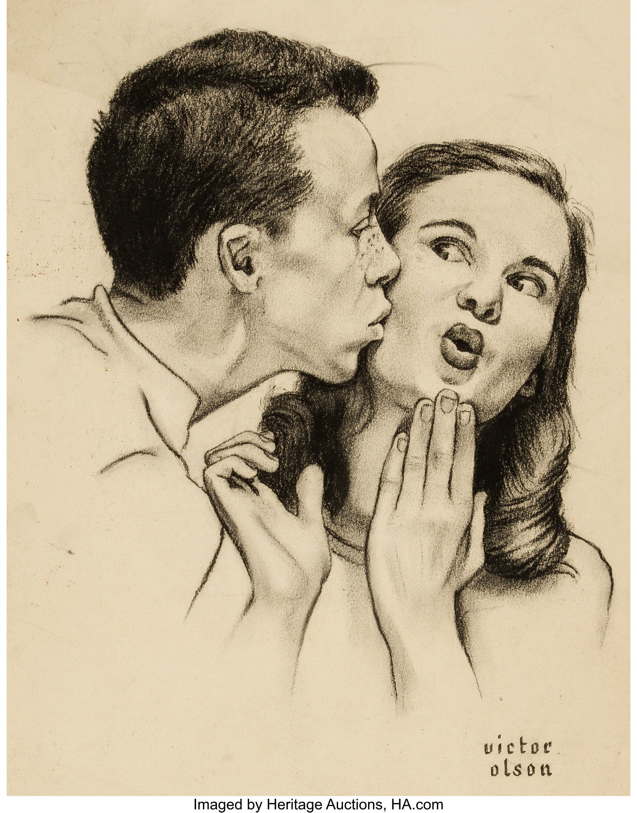 Victor Olson Boy Kissing Girl Illustration Original Art Lot 13056 Heritage Auctions