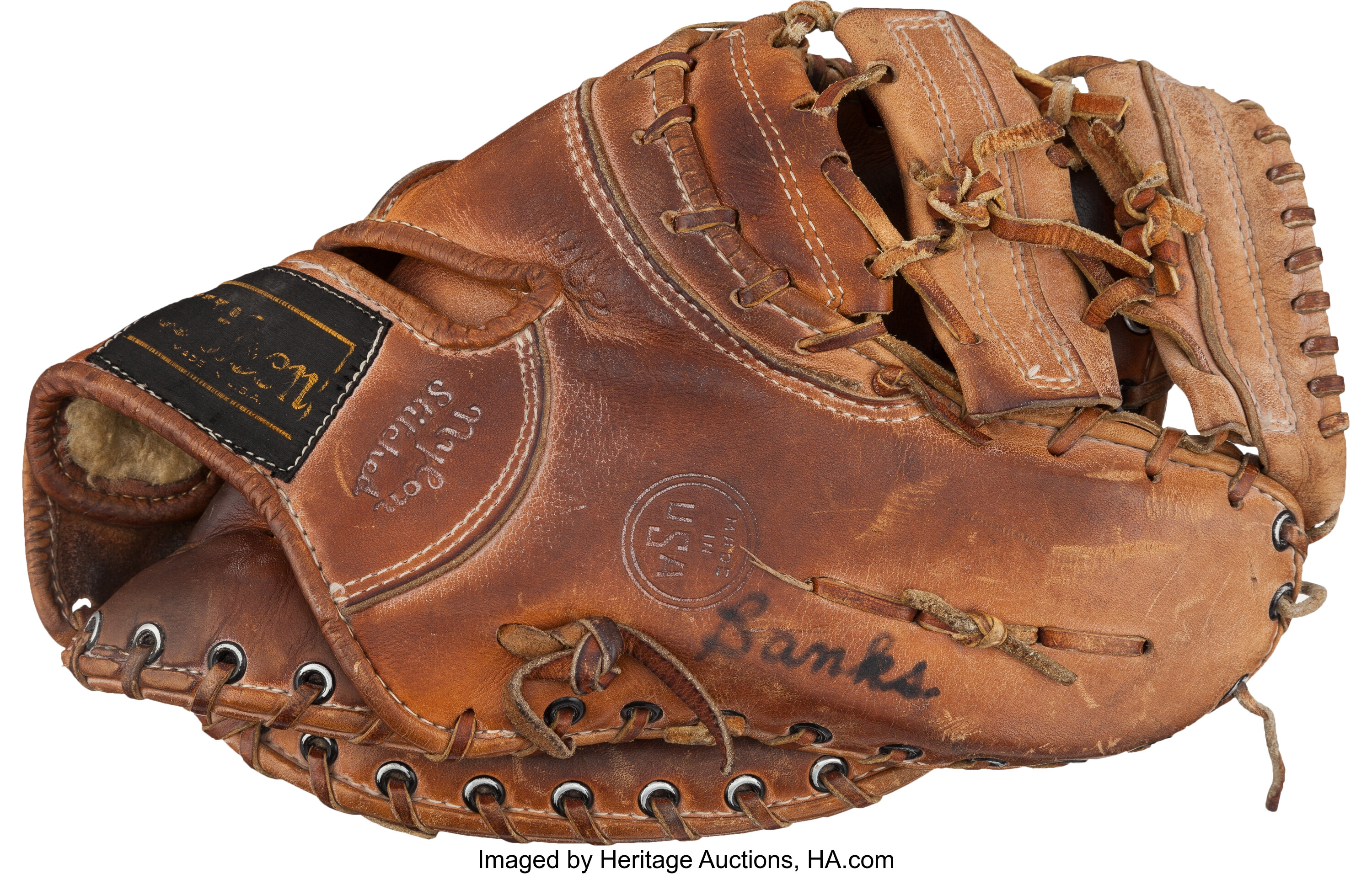 Ernie Banks Signed Vintage Gladiator Baseball Glove Inscribed