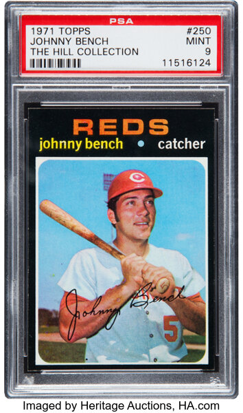 1971 Topps Johnny Bench #250 PSA Mint 9. Baseball Cards Singles, Lot  #82176