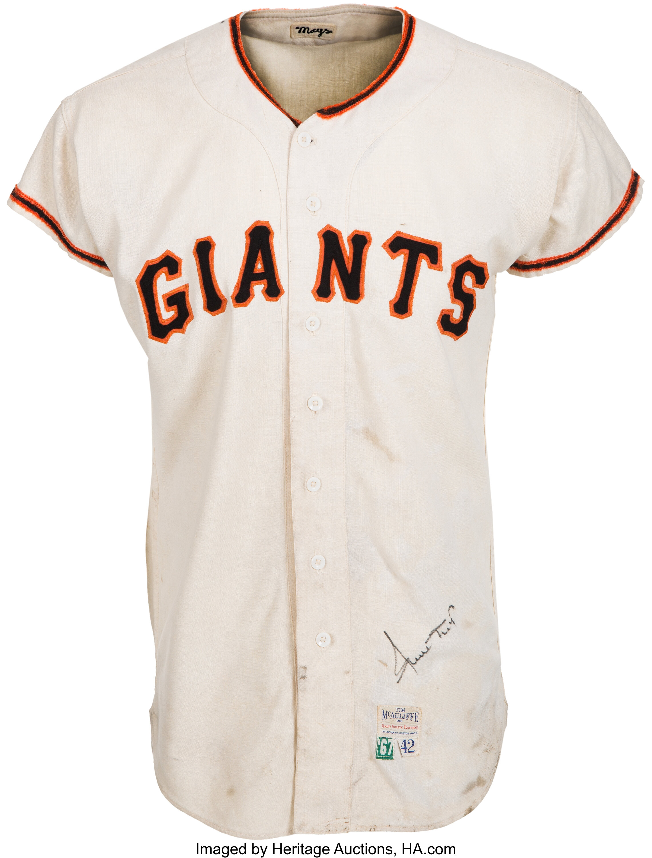 1967 Willie Mays Game Worn San Francisco Giants Jersey, MEARS, Lot #80006