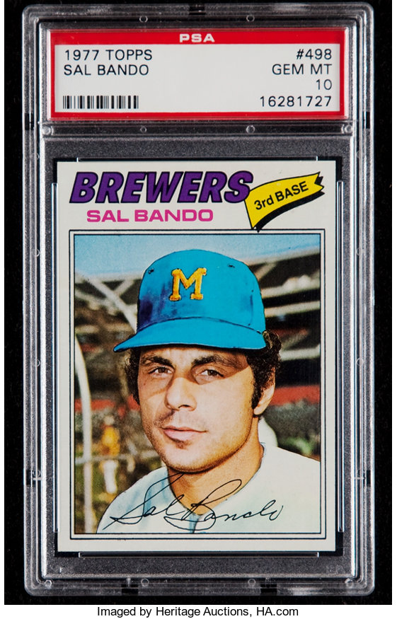 1977 Topps Sal Bando #498 PSA Gem Mint 10 - Pop Four.  Baseball