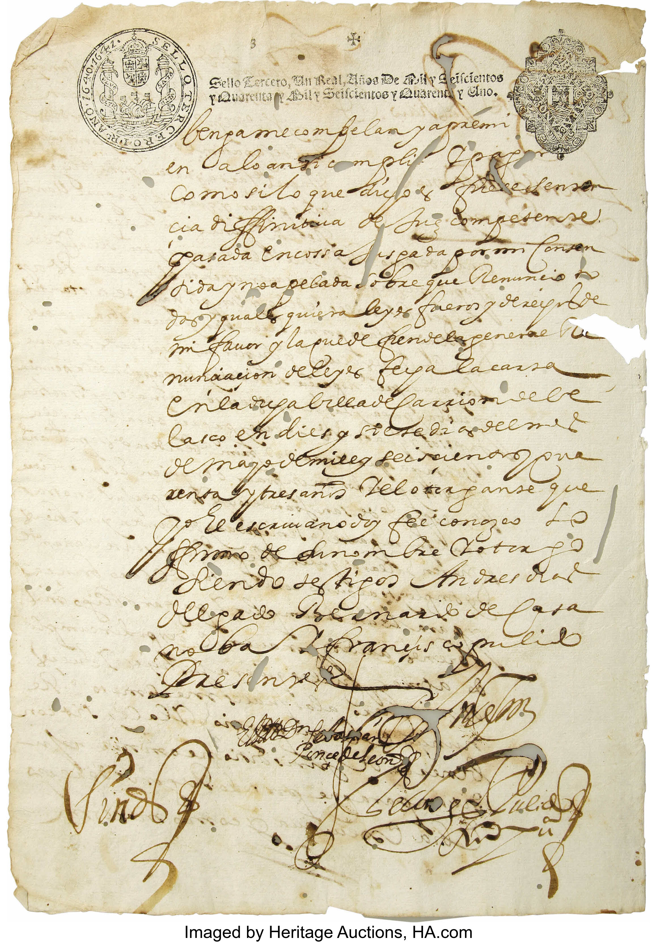 Document Referring to Ponce de Leon,... Autographs Non-American | Lot  #61369 | Heritage Auctions