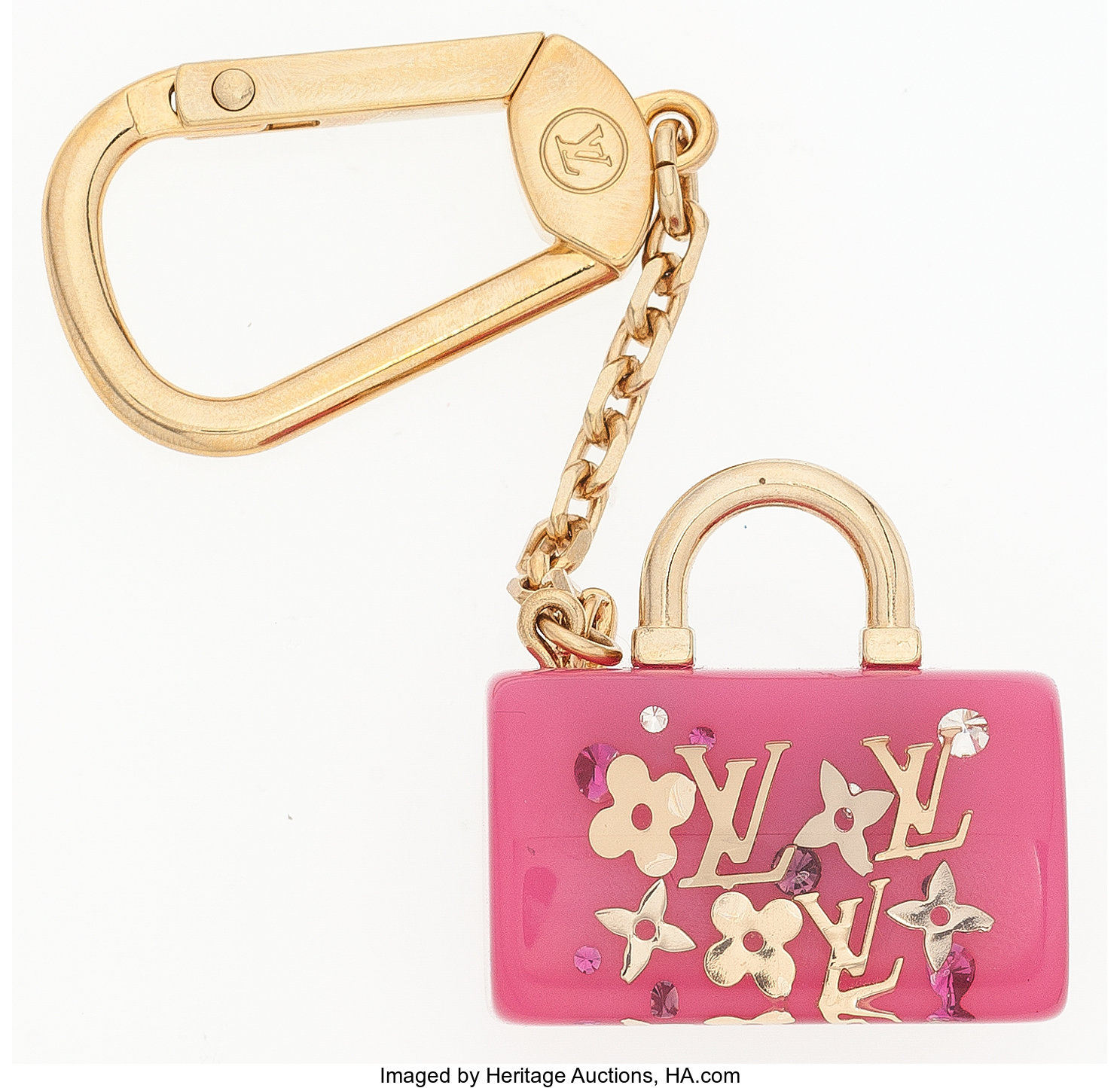 Louis Vuitton Pink Enamel Mini Speedy Keychain. Excellent