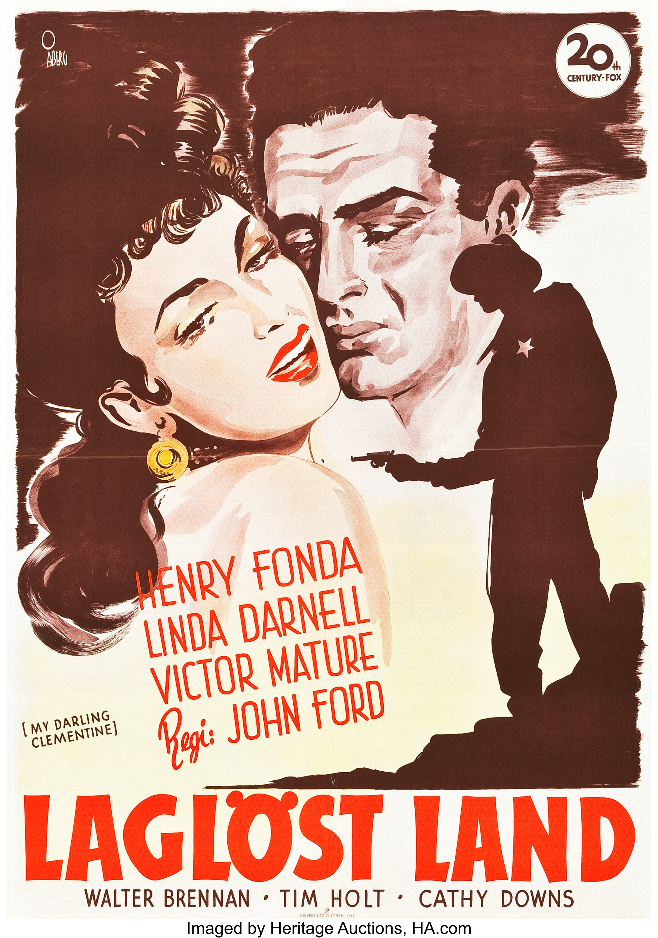 My Darling Clementine th Century Fox 1947 Swedish One Sheet Lot Heritage Auctions