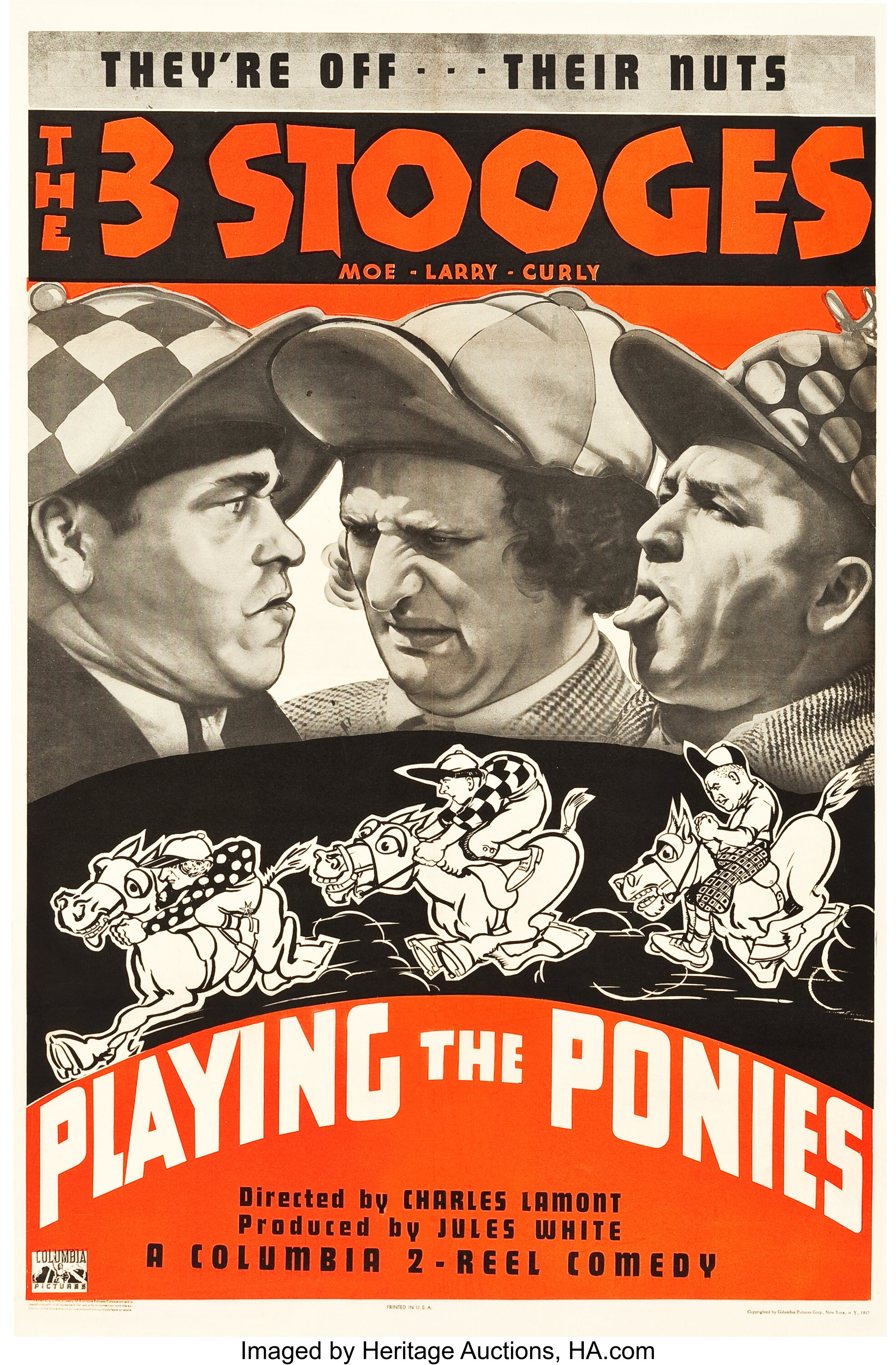 The Three Stooges in Playing the Ponies (Columbia, 1937). One Sheet ...