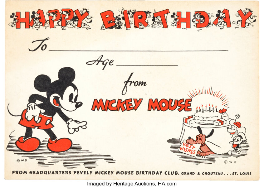 Mickey Mouse Birthday Club Card Walt Disney Grand Chouteau C Lot 12800 Heritage Auctions