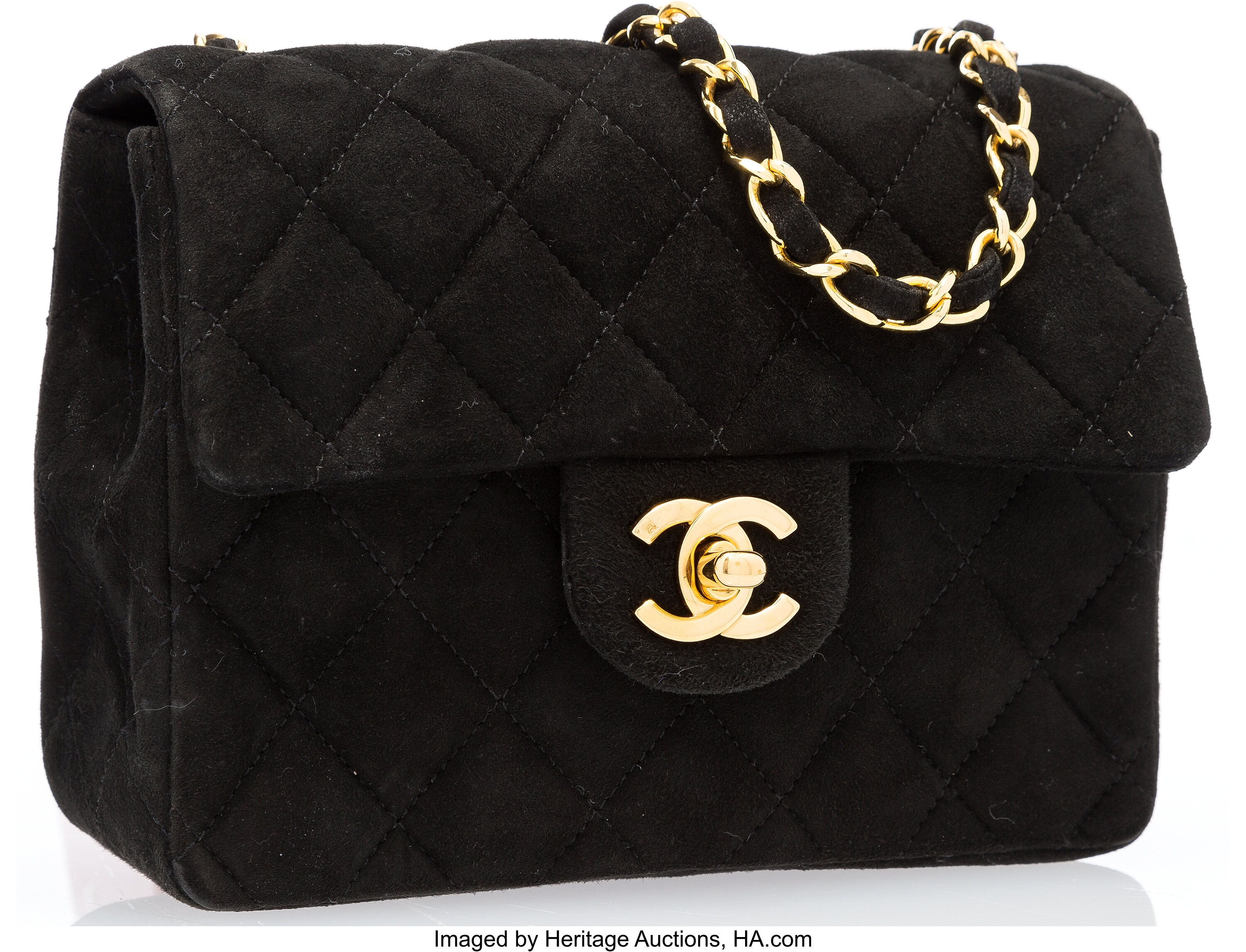 Chanel Black Quilted Suede Mini Single Flap Bag with Gold Hardware., Lot  #19009