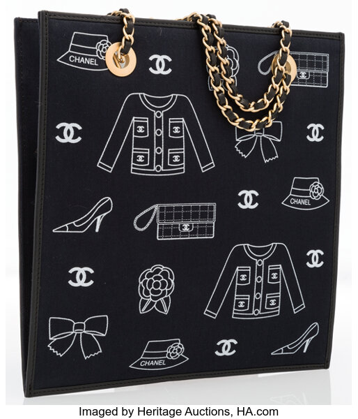 Chanel Black Canvas Lucky Charms Shopper Tote Bag with Gold, Lot #19049