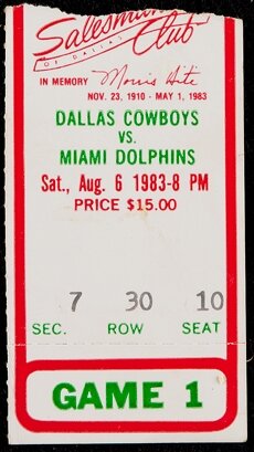 1960s Dallas Cowboys Ticket Stub Various One Ticket