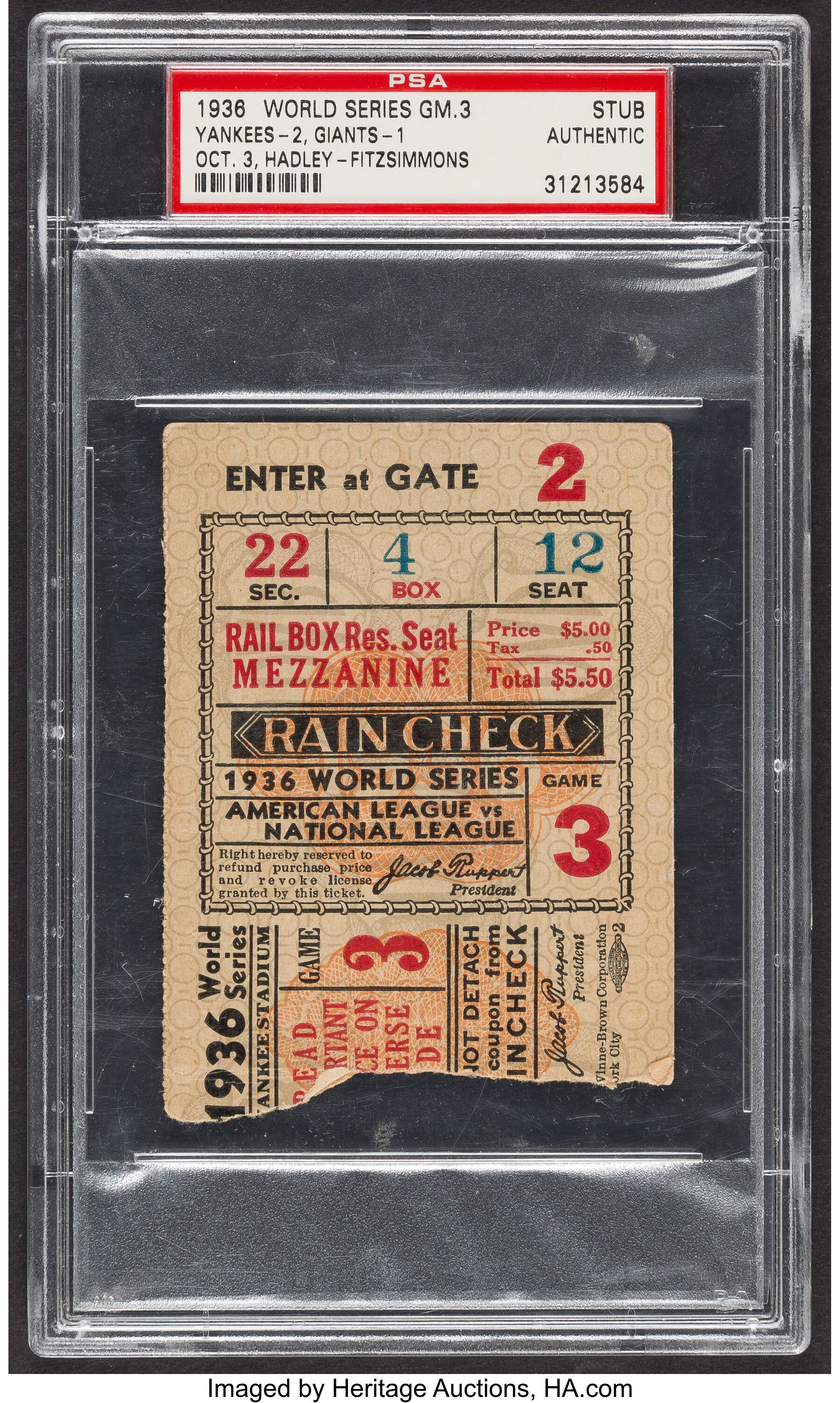 Lot Detail - 1958 WORLD SERIES GAME 4 YANKEES FULL PROOF TICKET - PSA  AUTHENTIC