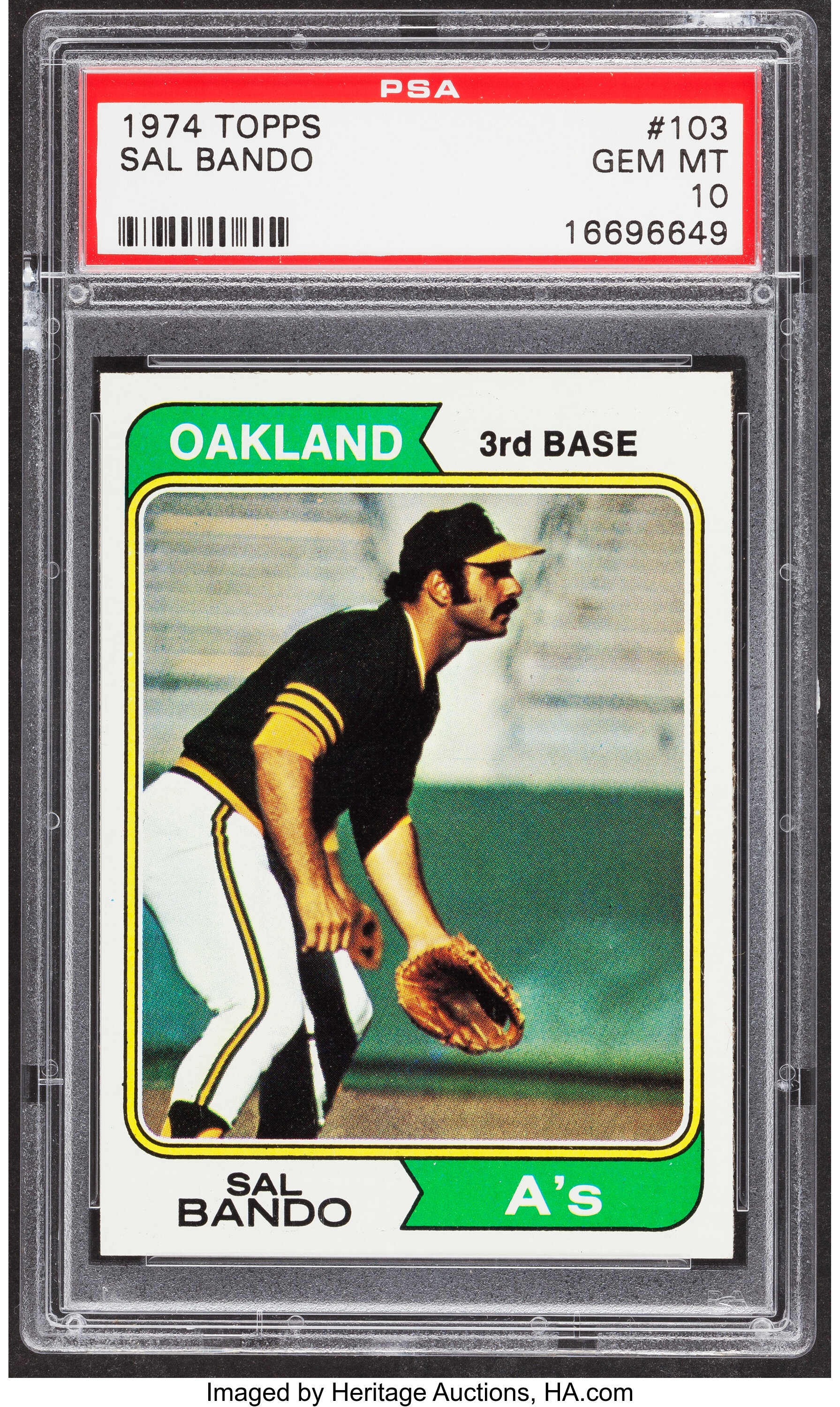 1974 Topps Sal Bando #103 PSA Gem Mint 10. Baseball Cards