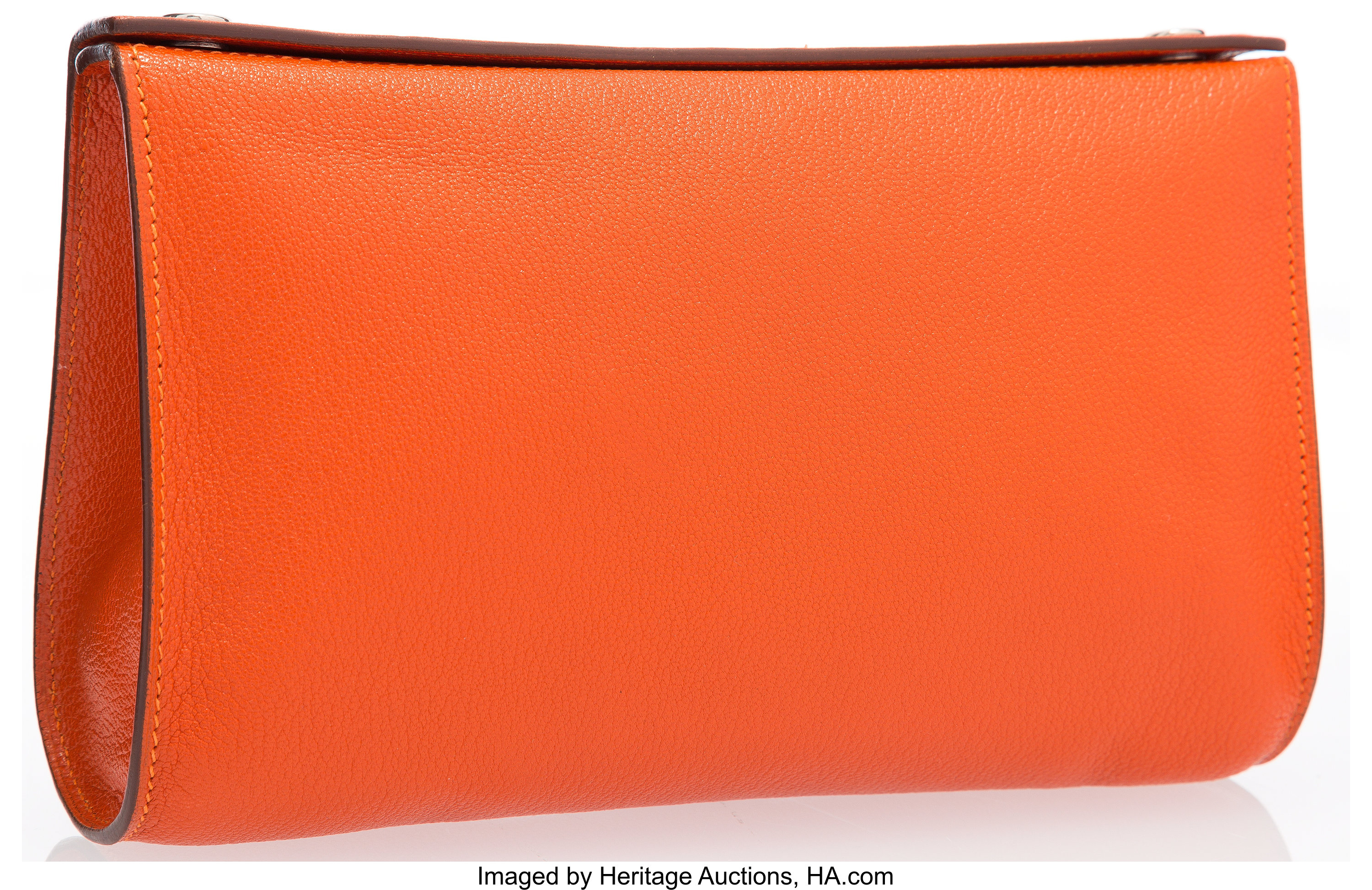 Hermes Orange H Chevre Leather Karo GM Clutch Bag with Palladium, Lot  #20025
