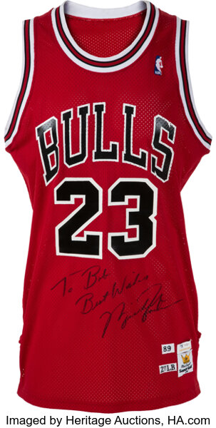 Michael Jordan Signed Bulls LE Jersey with Final Game Floor Piece