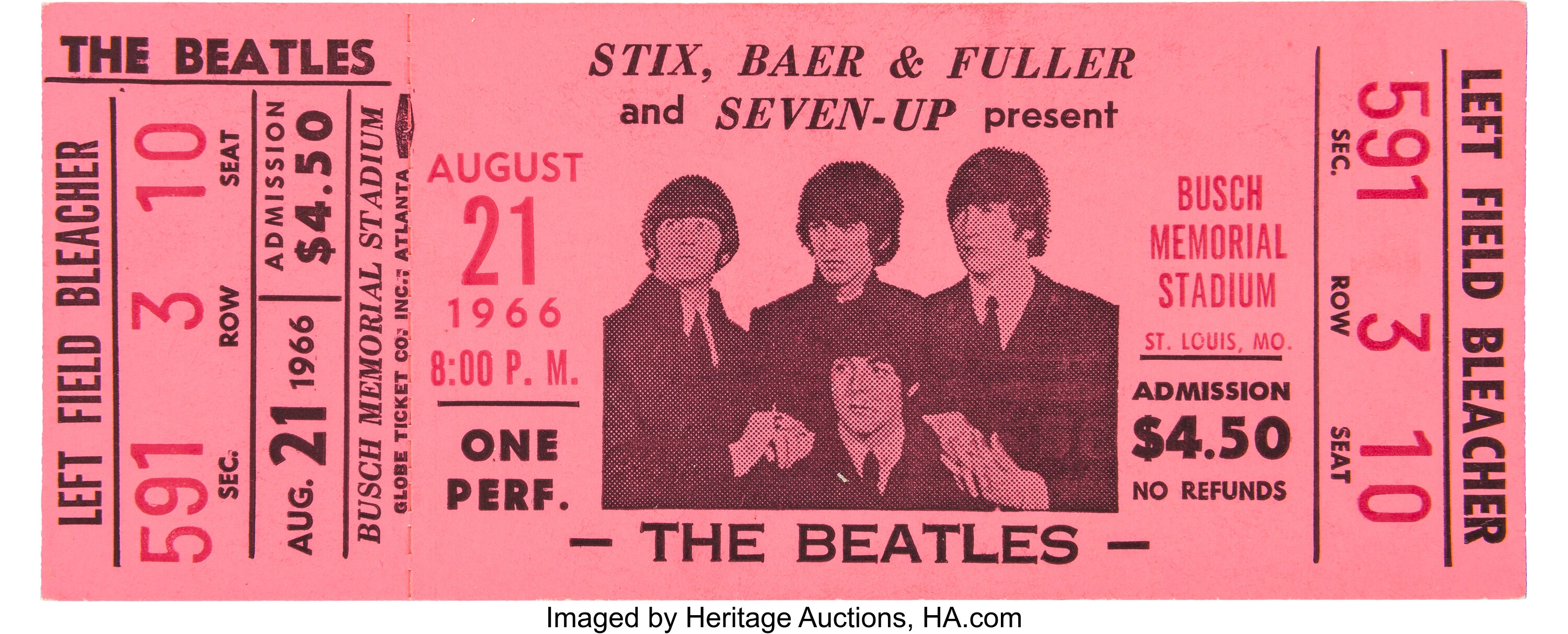 Beatles Unused St. Louis Concert Ticket (1966). Music 