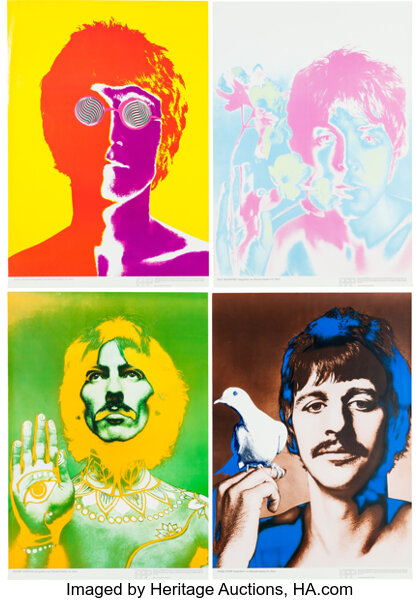 A Full Set of Psychedelic Beatles Portrait Posters By Richard