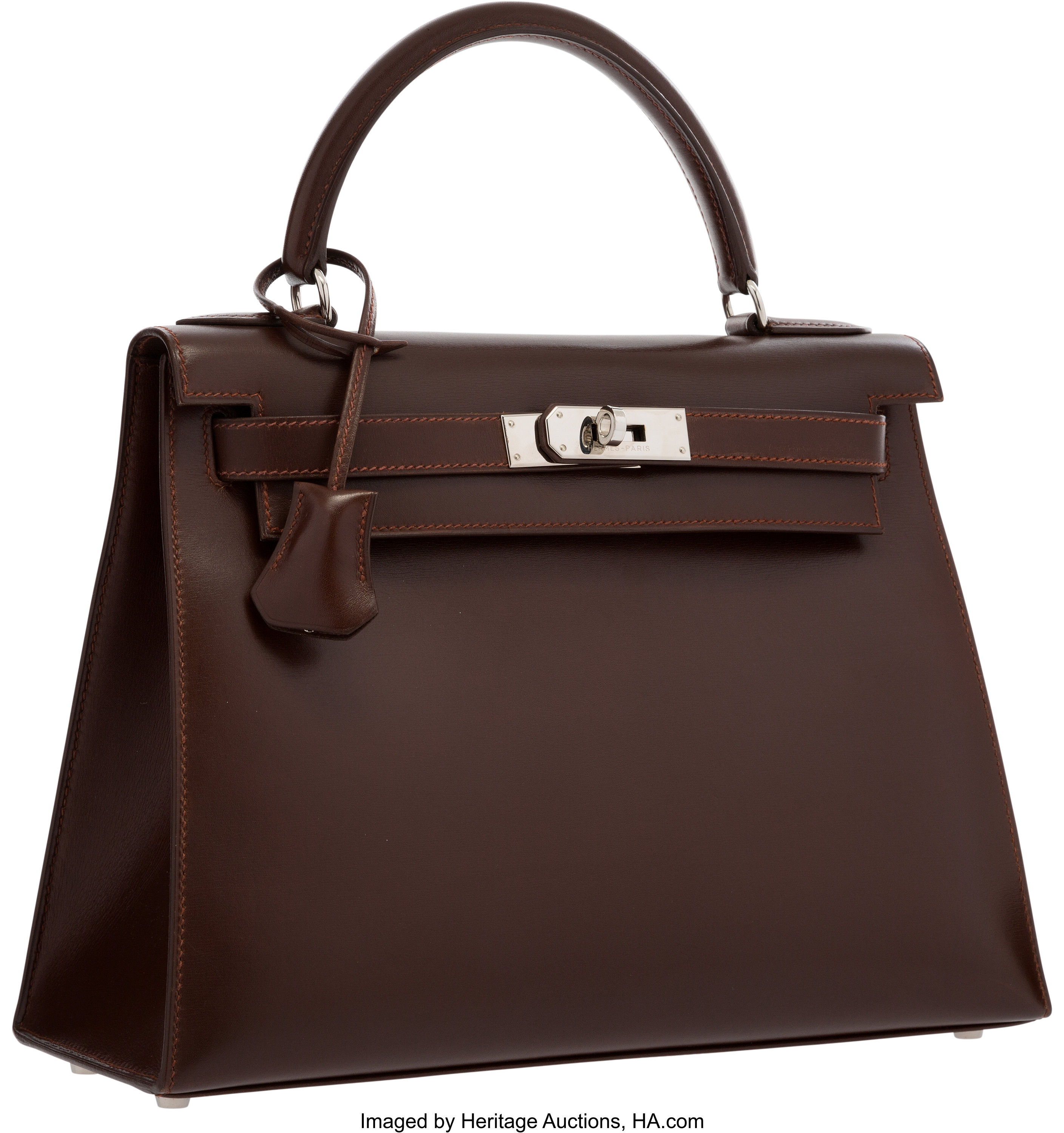 Chocolate Retourne Kelly 28cm in Box Calf Leather with Gold