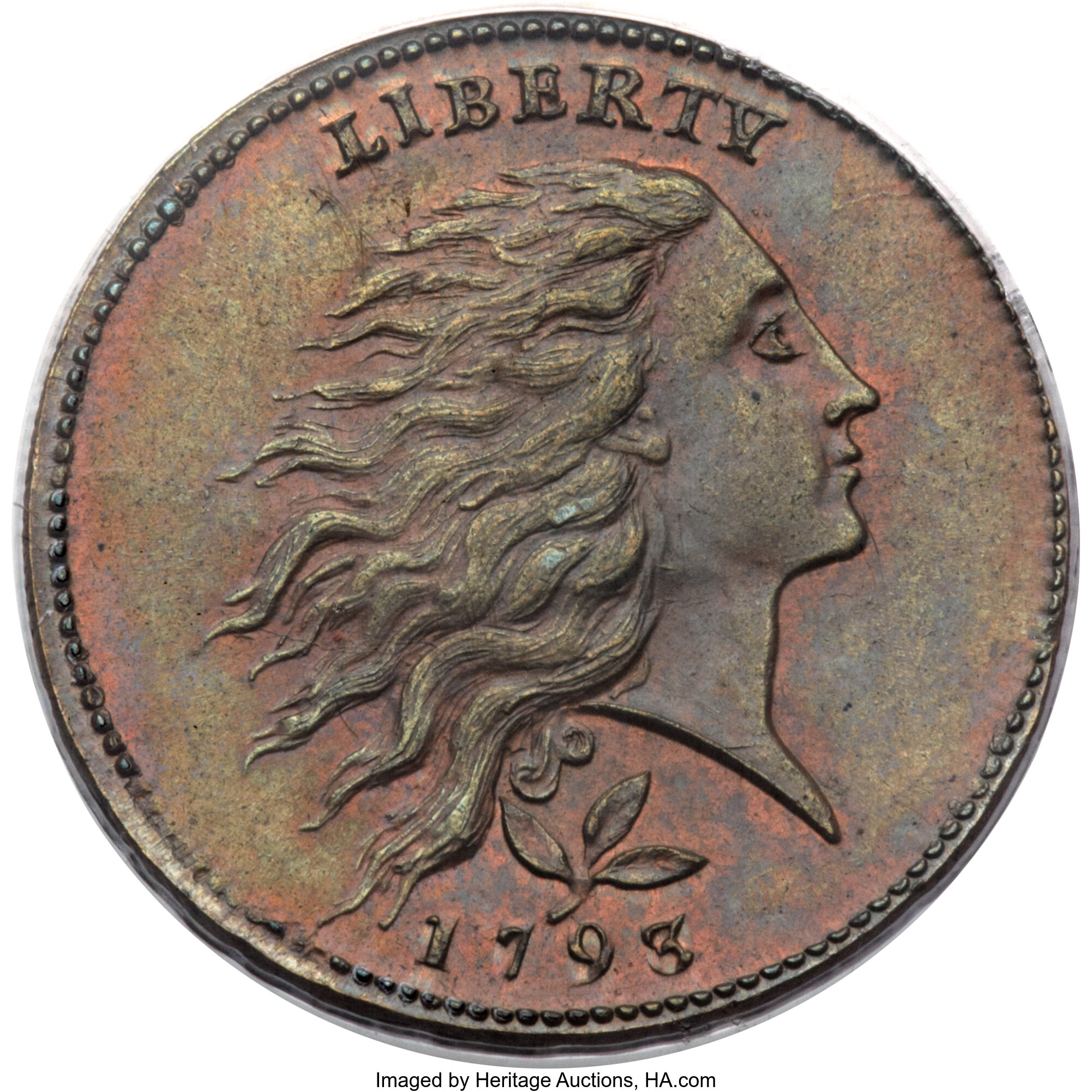 1793 1C Wreath Cent, Vine and Bars, S-6, B-7, R.3, MS66 Red and | Lot ...