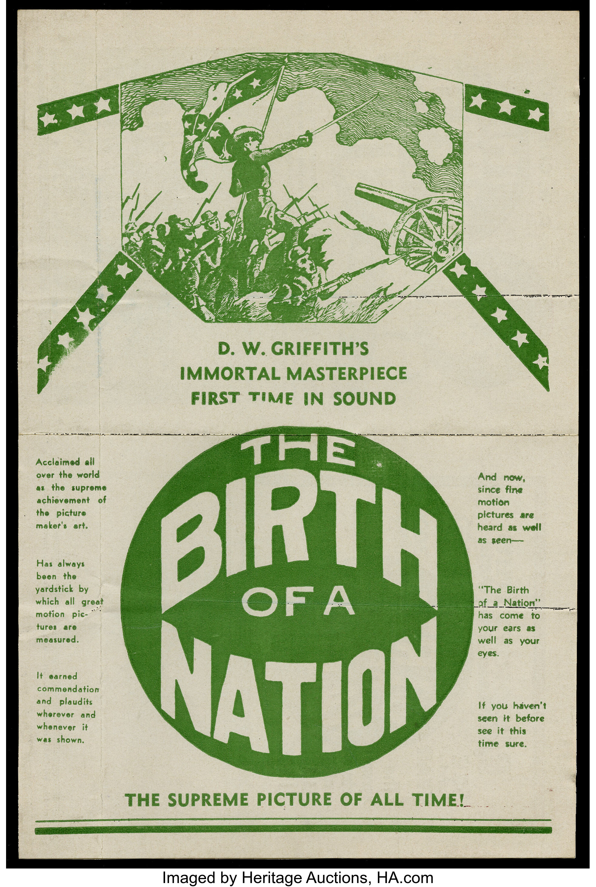 A movie poster for D. W. Griffith's film *The Birth of a Nation*, 1921.