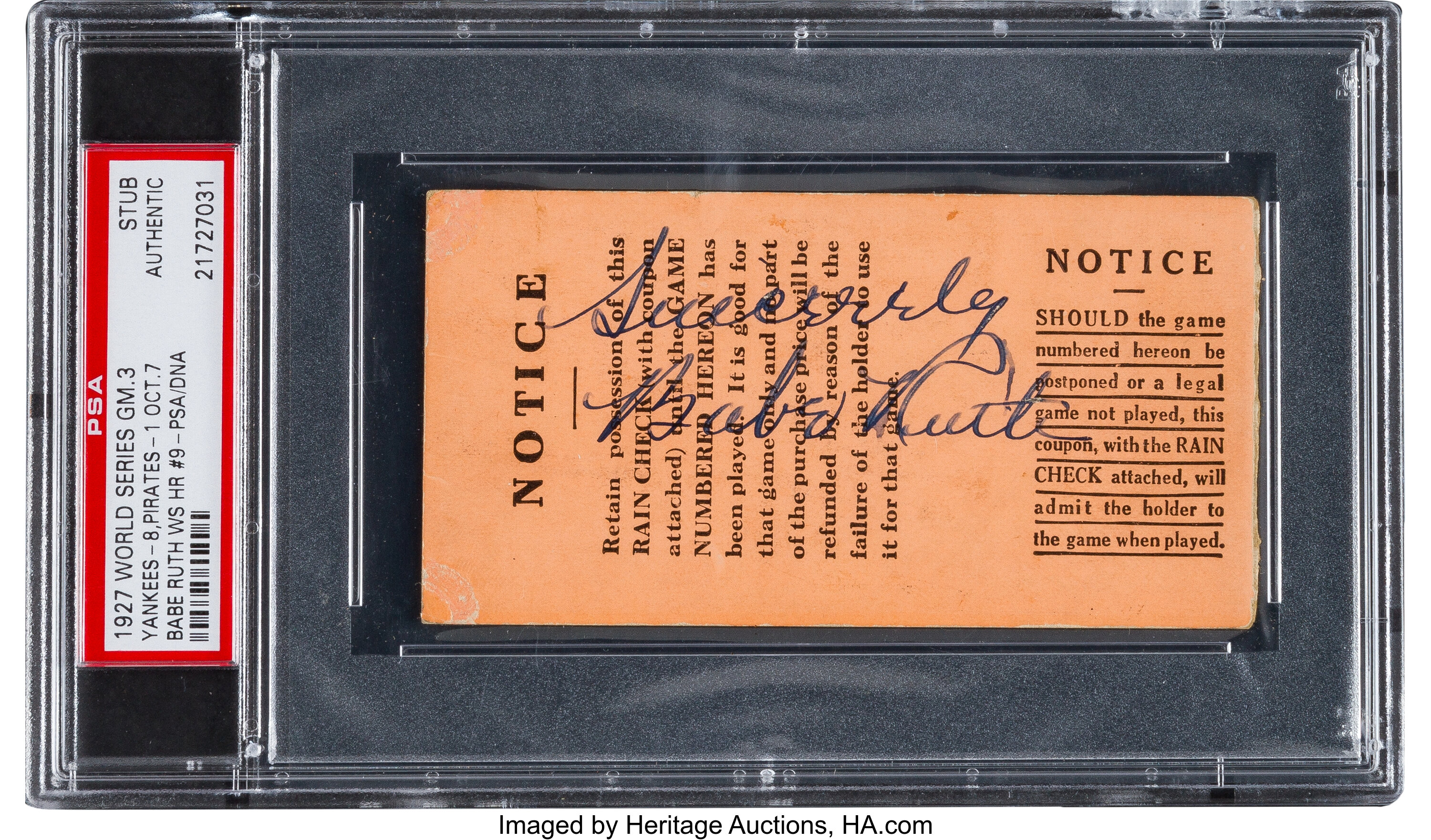 Lot Detail - 1927 World Series Game 3 Ticket Stub Babe Ruth Home