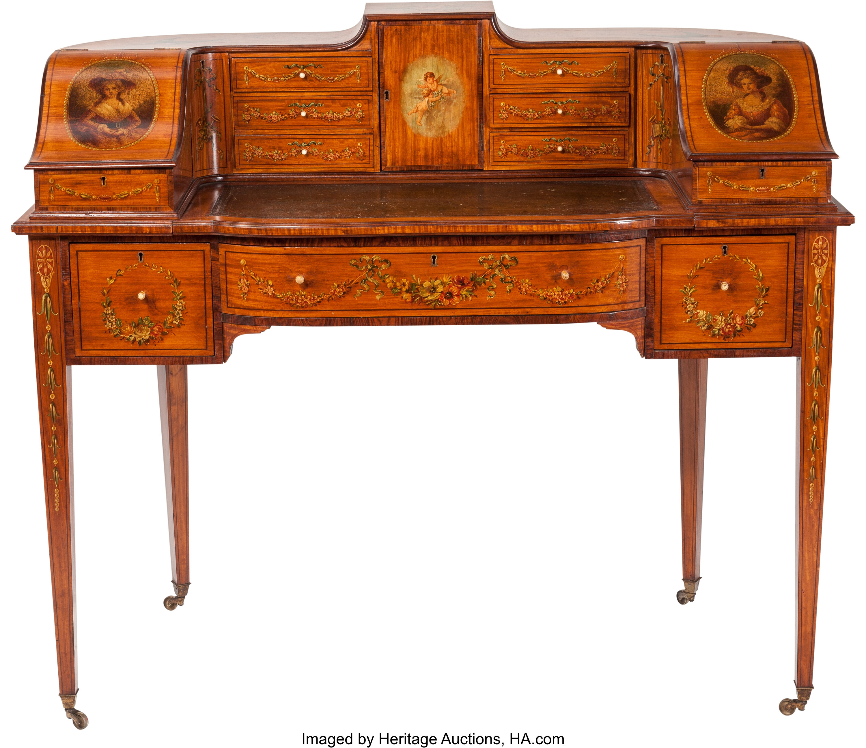 A Painted Satinwood Carlton Desk Circa 1890 40 Inches High X 48