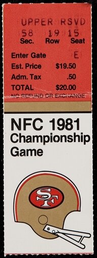 1981 NFC Championship Game 'The Catch' Ticket Stub. Football, Lot  #43127