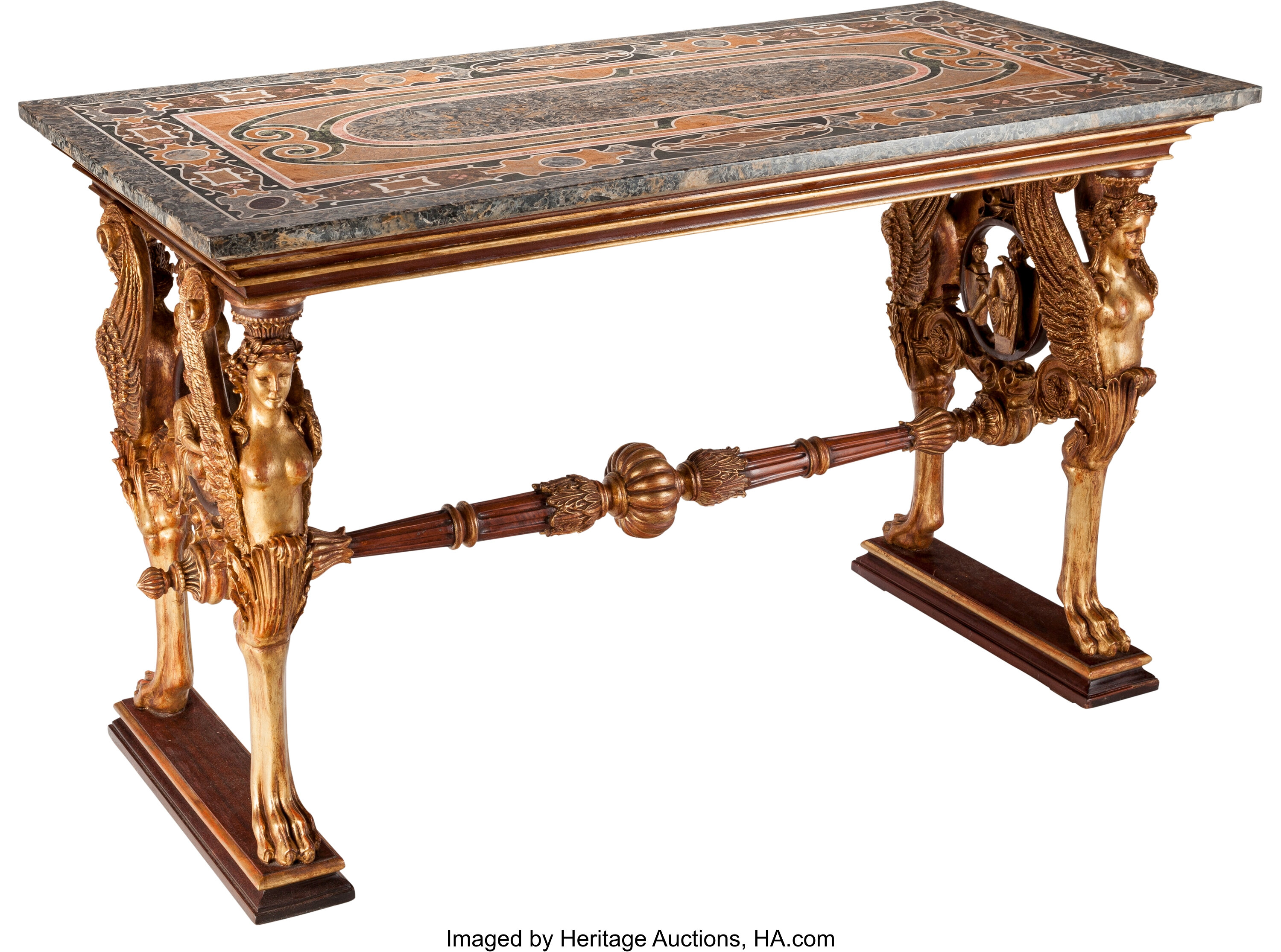 A French Empire Style Giltwood Salon Table With Specimen Marble