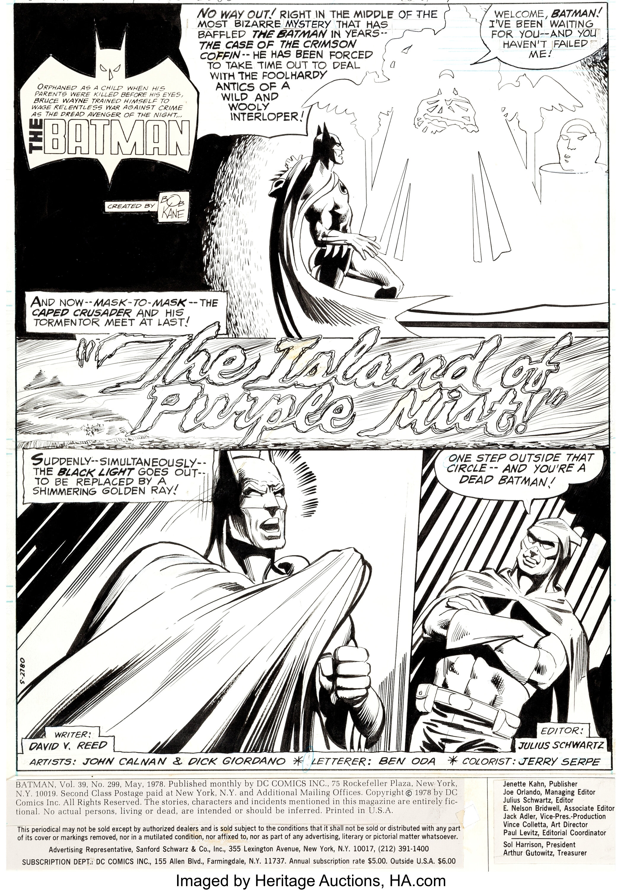 John Calnan and Dick Giordano Batman #299 Complete 17-Page Story | Lot  #92042 | Heritage Auctions