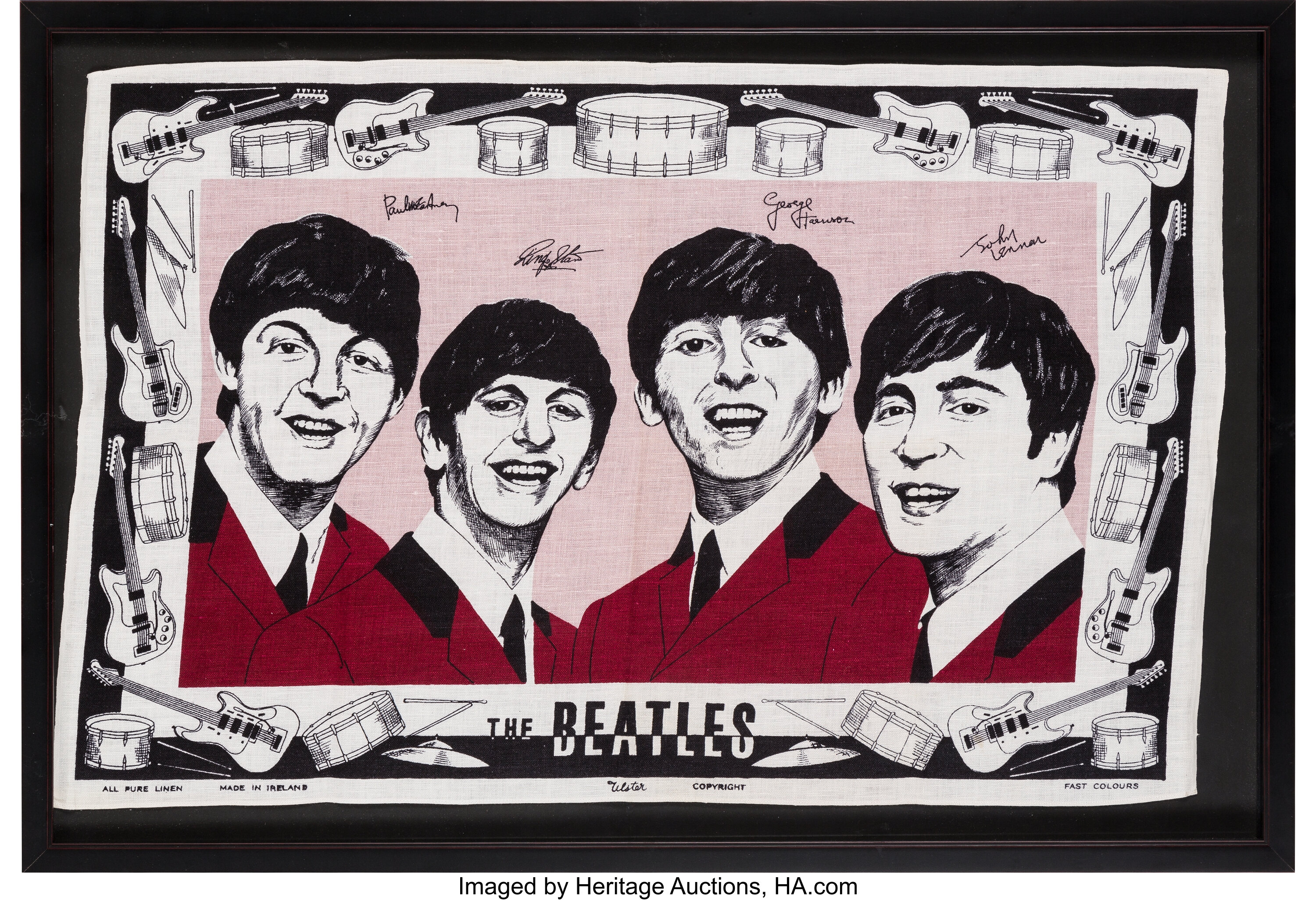 Beatles Irish Linen Wall Hanging in Framed Display (Circa 1963). | Lot ...