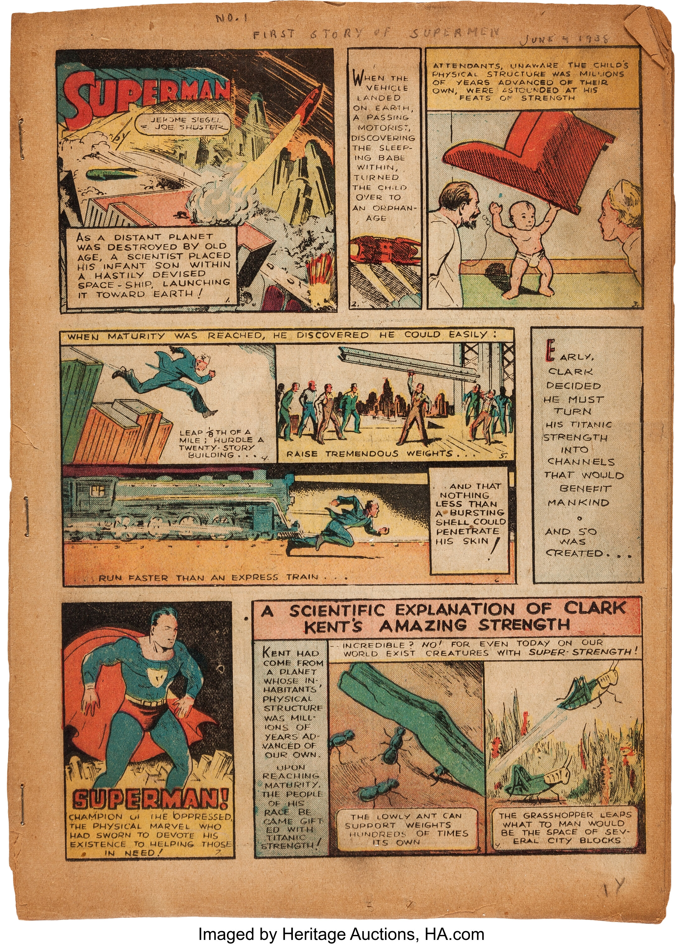 Action Comics 1 Pages Including Entire First Superman Story Dc Lot 91019 Heritage Auctions