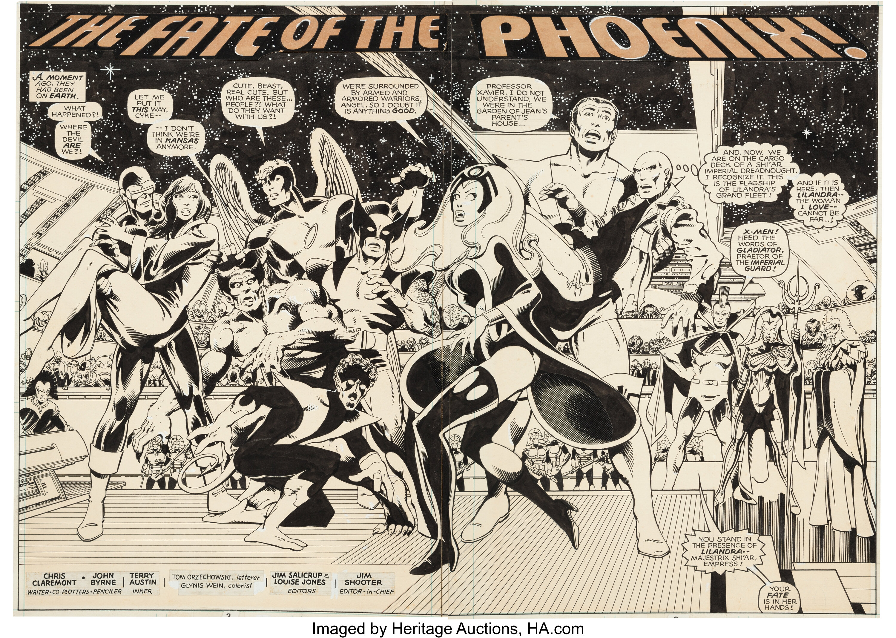 John Byrne and Terry Austin X-Men #137 Double Splash Pages 2-3 