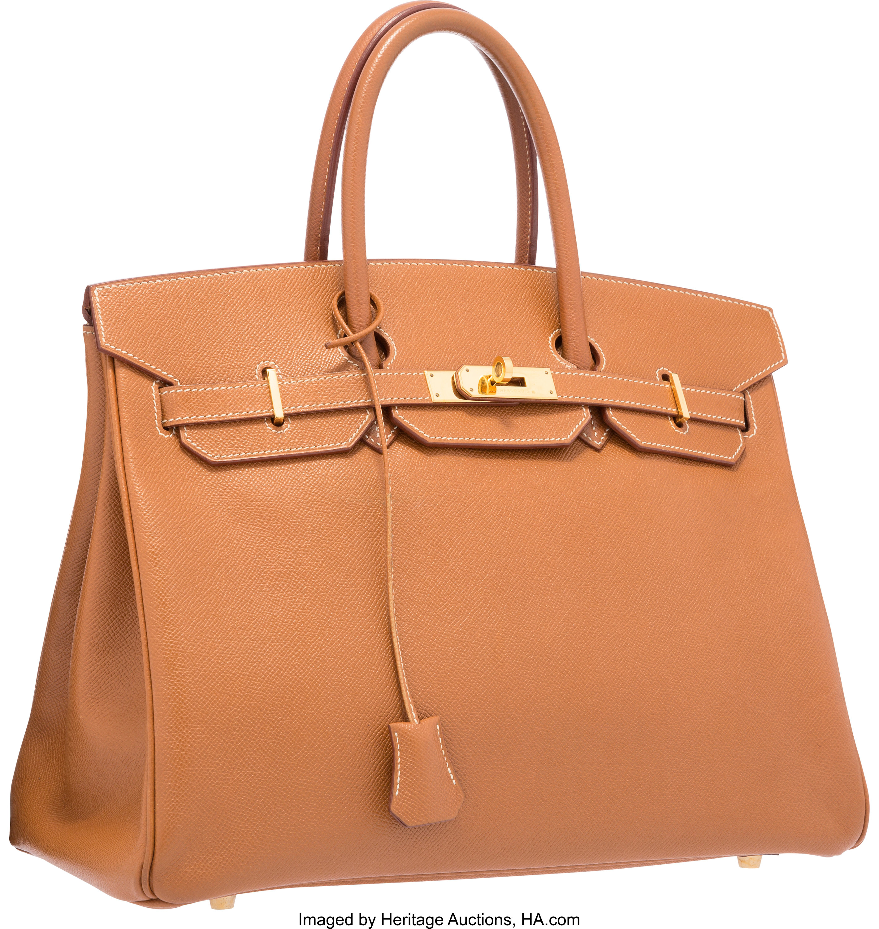 Hermes 45cm Cognac Ostrich HAC Birkin Bag with Gold Hardware. Good