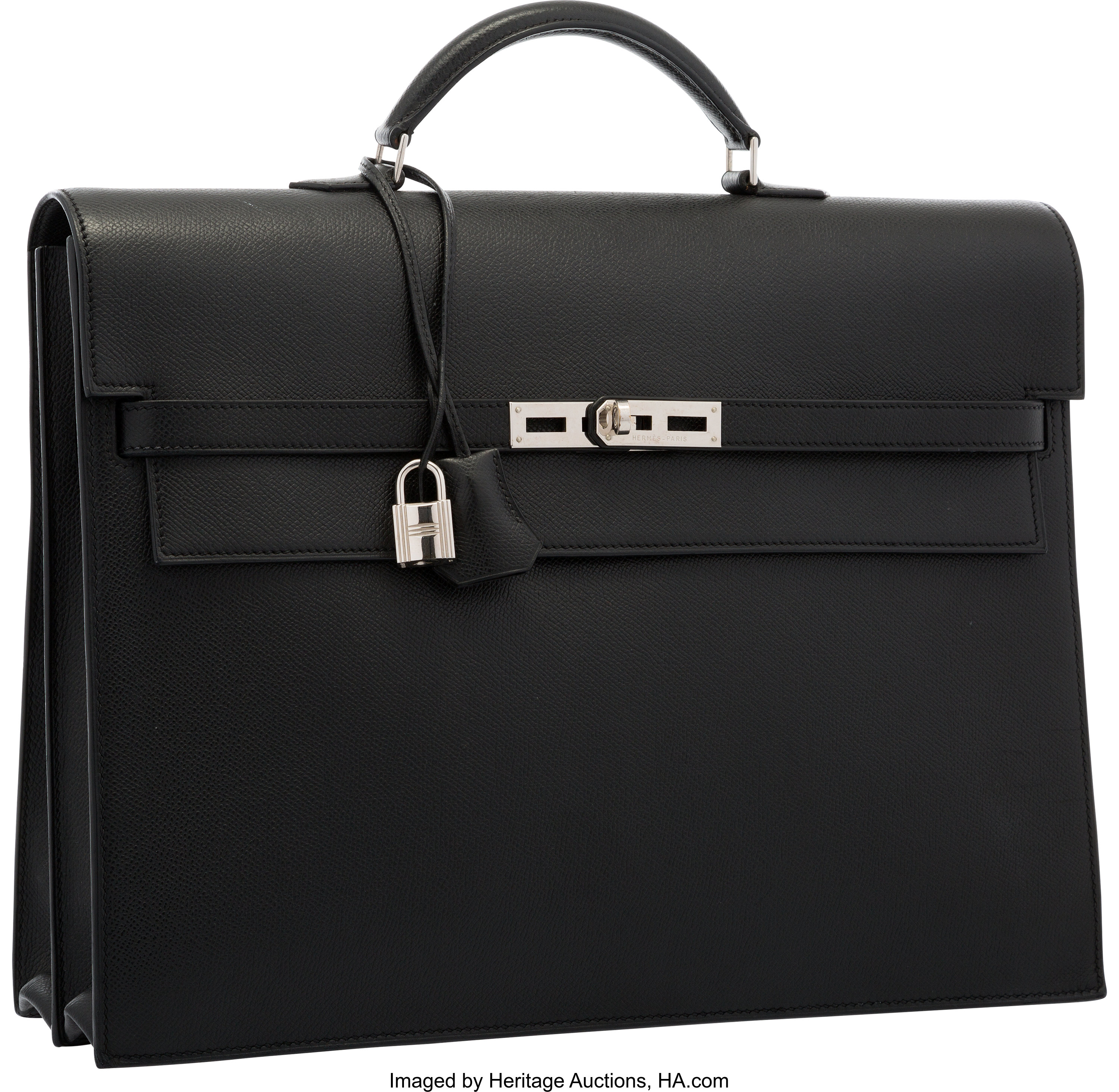Hermes Black Epsom Leather Kelly Depeches PM Briefcase Bag with