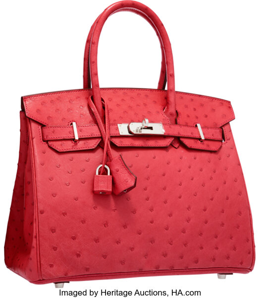 Hermes Birkin Bag 30cm Bougainvillea In Ostrich Skin Palladium HW