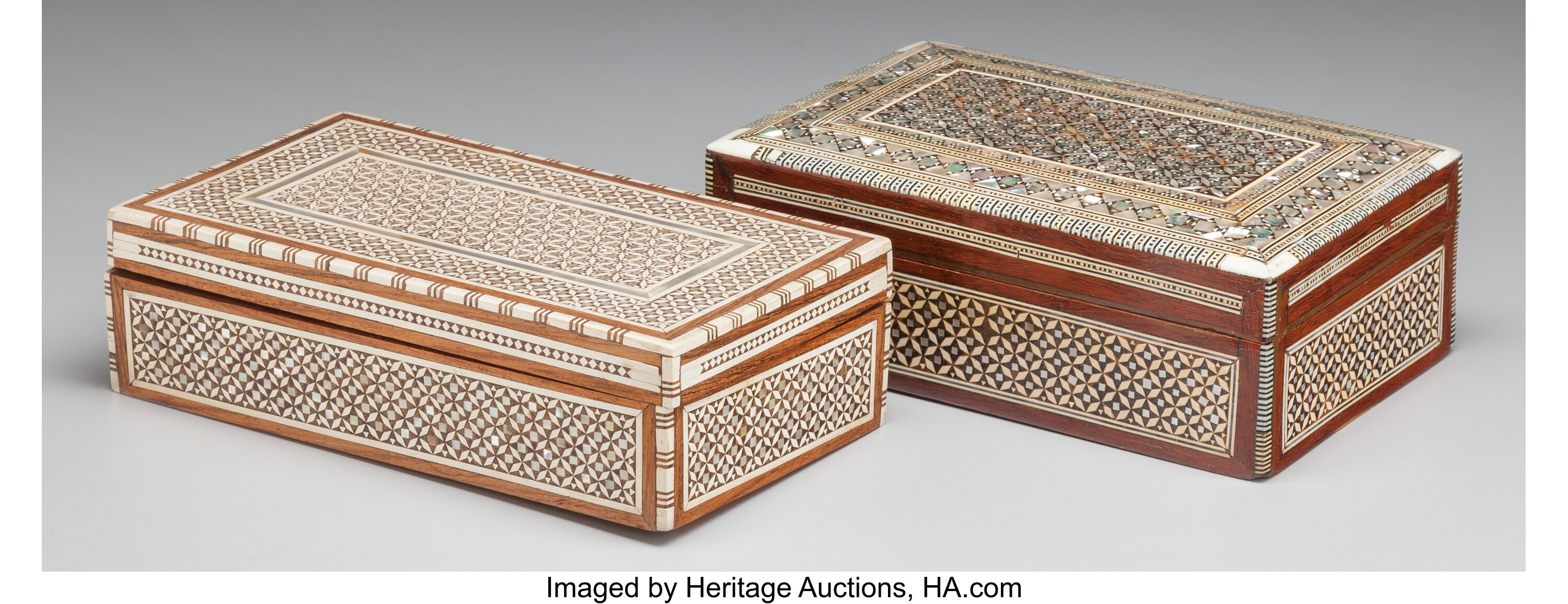 A Pair Of Inlaid Boxes With Mother Of Pearl Bone Abalone Shell Lot 280 Heritage Auctions
