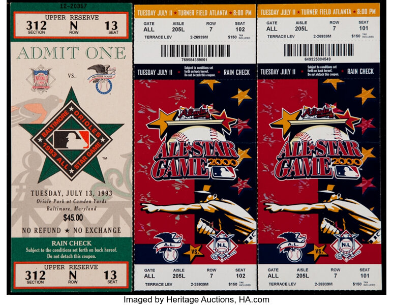1993 & 2000 MLB All-Star Game Full Tickets Lot of 3. Baseball, Lot  #45127