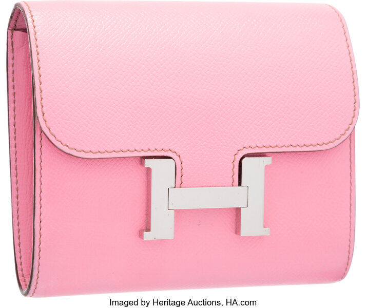 Hermes Constance Compact Wallet Togo Leather Palladium Hardware In Red