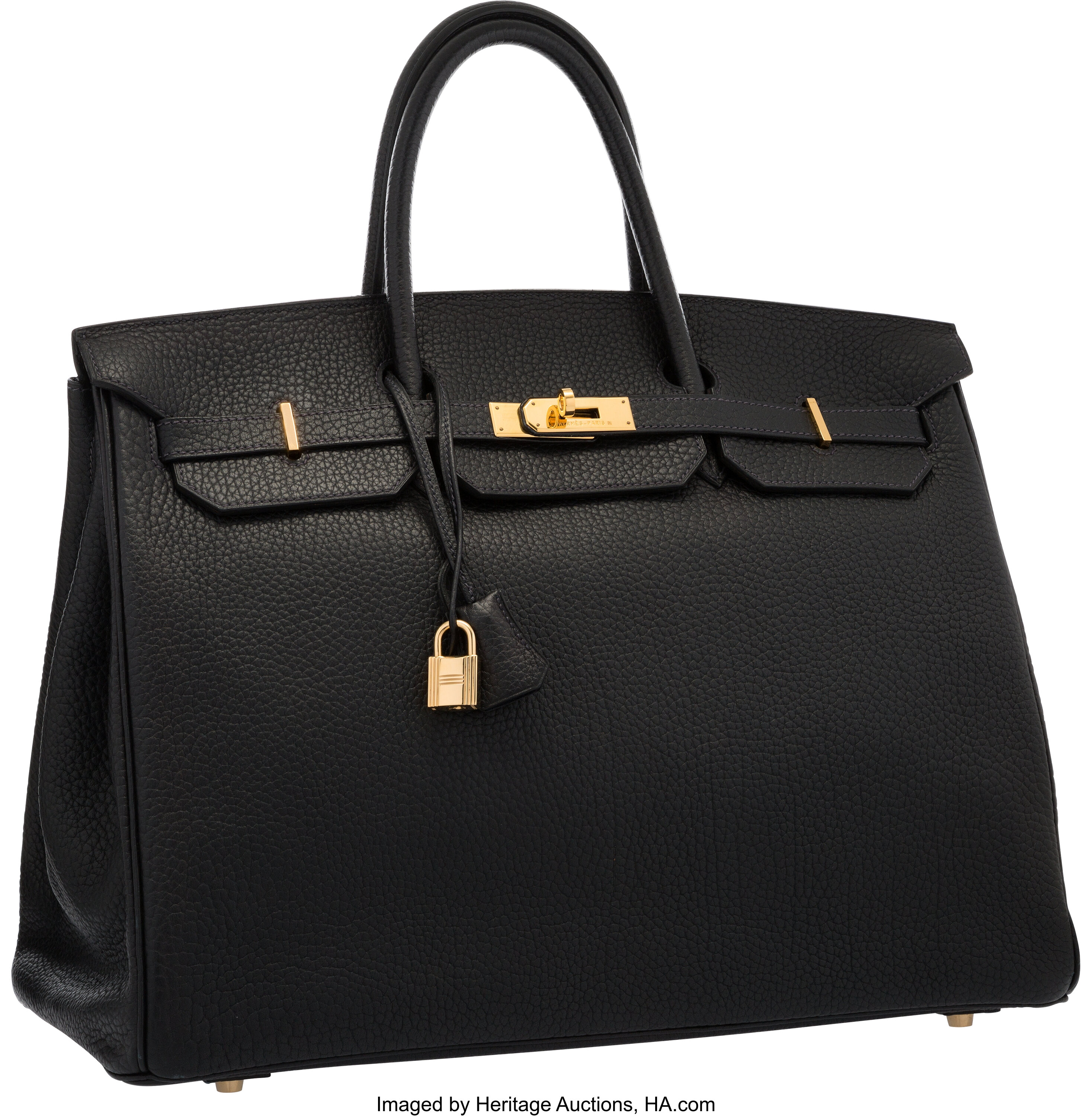 Hermes 40cm Indigo Fjord Leather Birkin Bag with Gold Hardware . | Lot ...