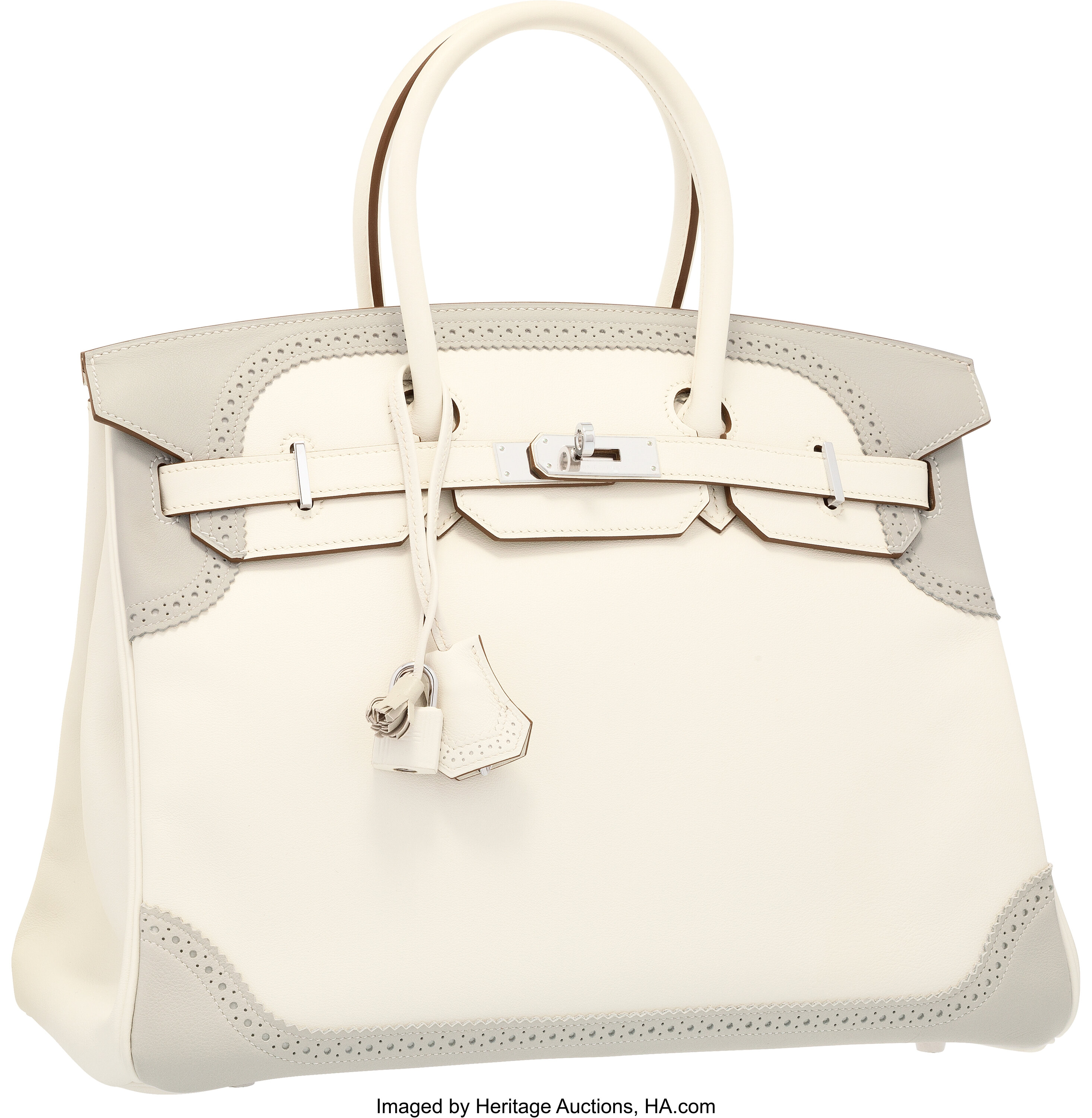 A CUSTOM WHITE, GRIS PERLE & CIEL SWIFT LEATHER BIRKIN 35 WITH BRUSHED  PALLADIUM HARDWARE, HERMÈS, 2011