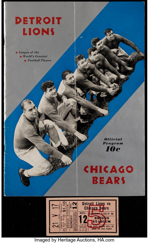 1934 Detroit Lions vs. Chicago Bears Program, 1st NFL Thanksgiving, Lot  #42222