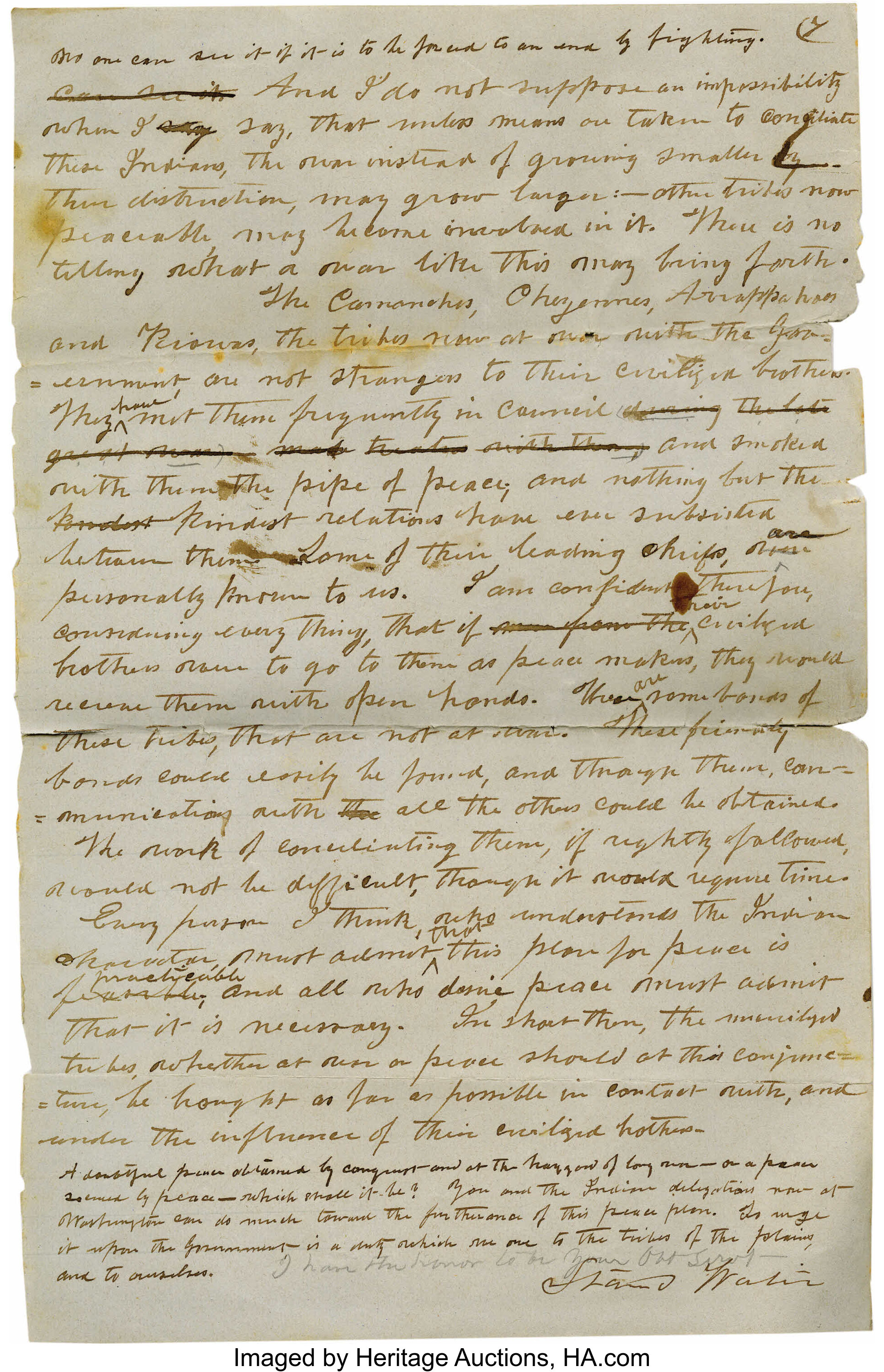 Confederate General Stand Watie Autograph Letter Signed, 7 pages, | Lot ...