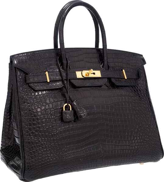 Hermes Birkin Bag Crocodile Leather Gold Hardware In Black