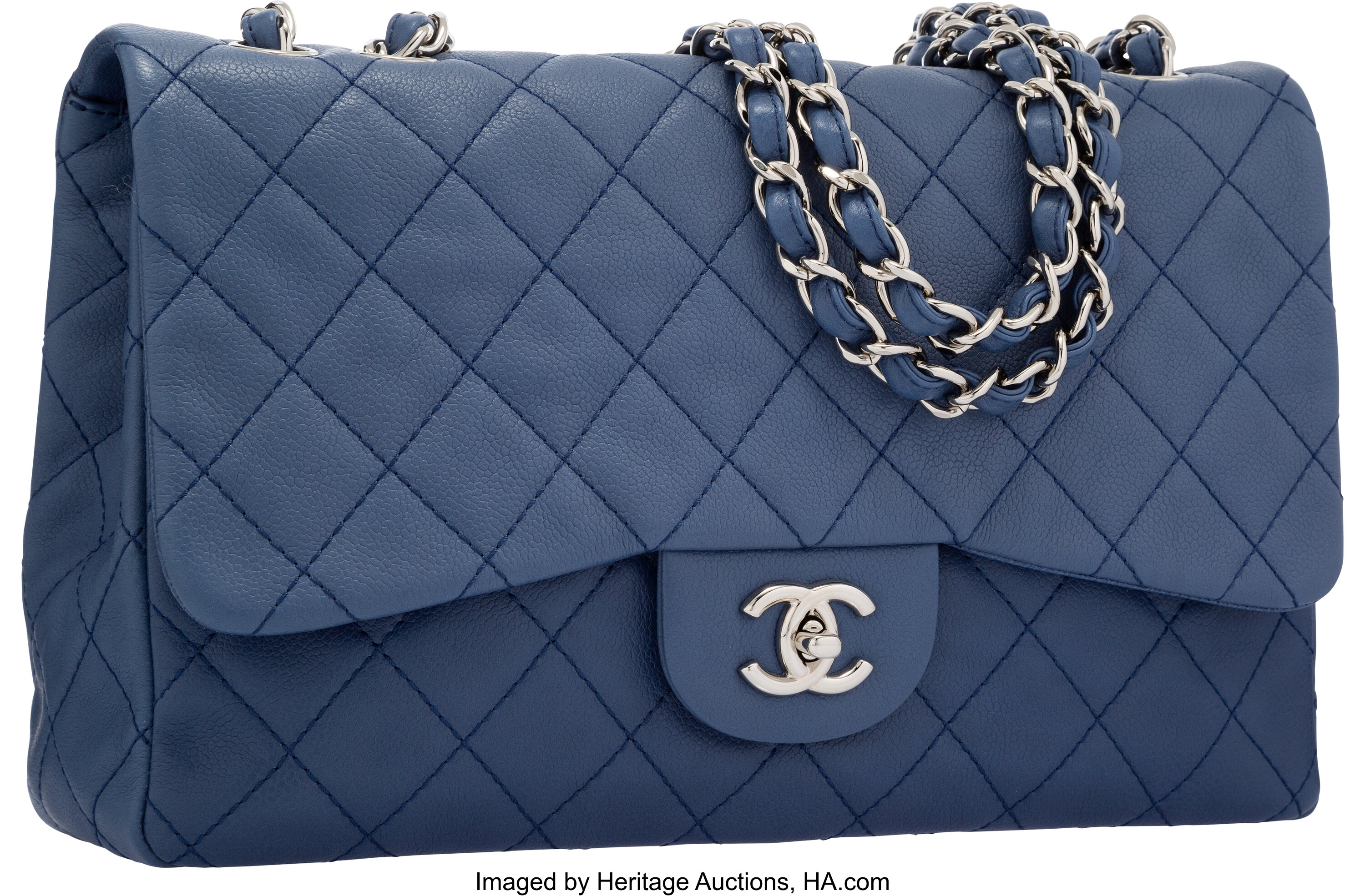 chanel blue quilted bag