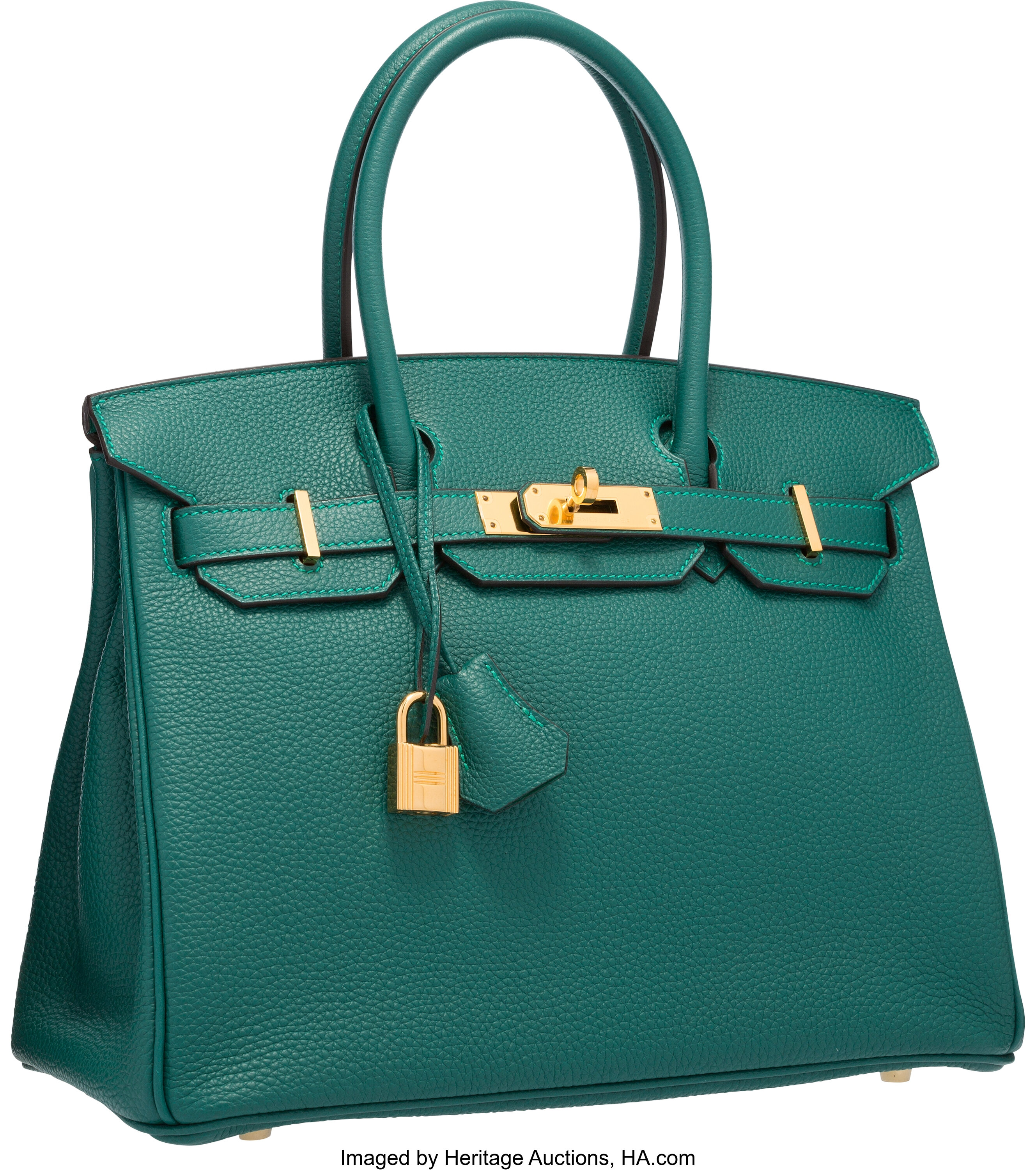 HERMÈS  MALACHITE BIRKIN 30CM OF TOGO LEATHER WITH GOLD HARDWARE