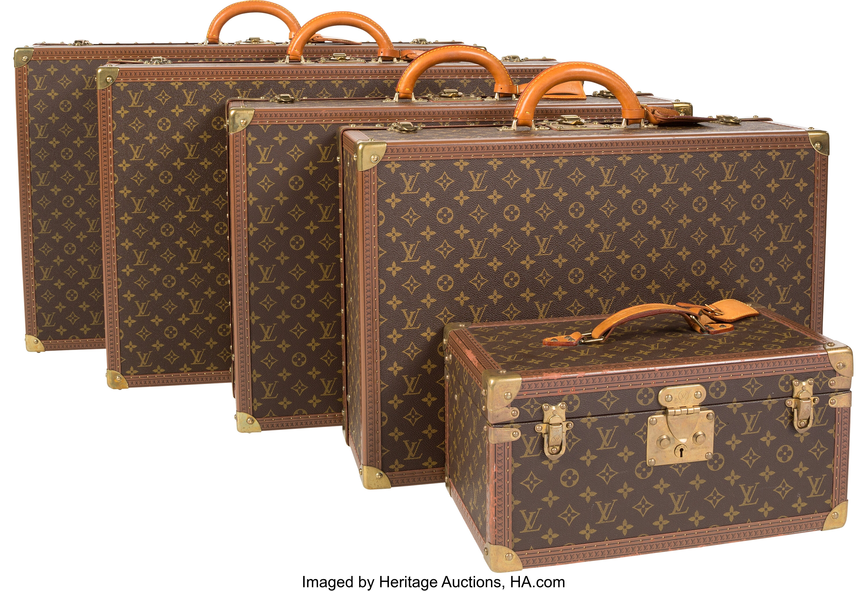 Louis Vuitton Set of Five; Classic Monogram Canvas Trunks & Travel