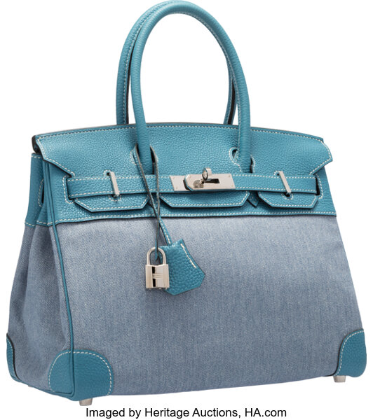 Hermes 30cm Blue Jean Togo Leather & Denim Birkin Bag with