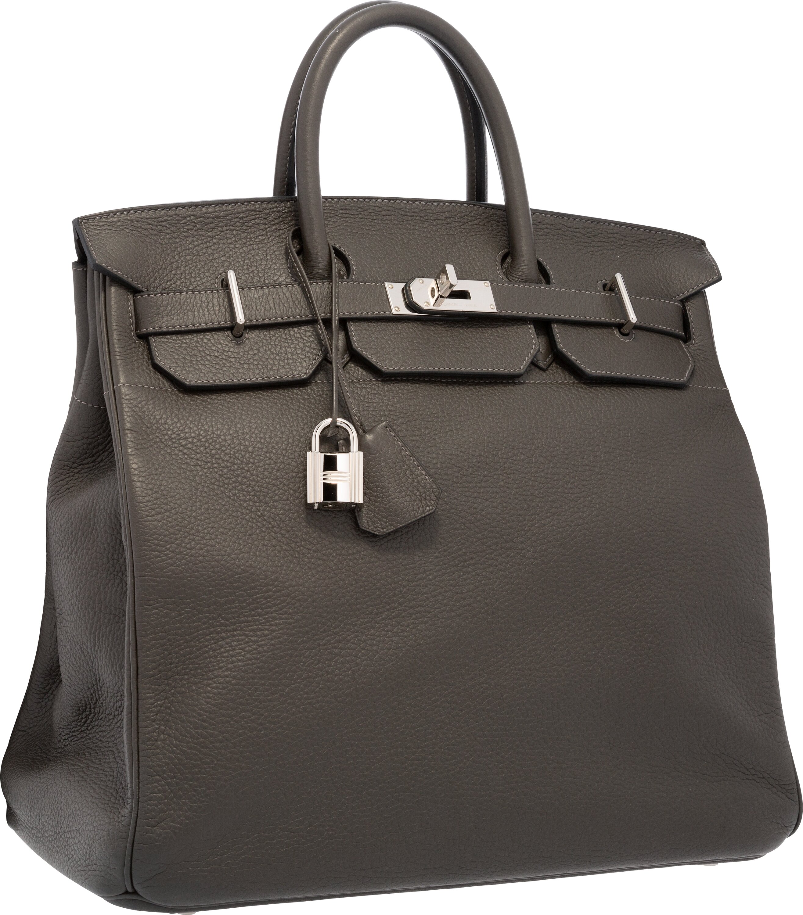 Hermes 40cm Graphite Clemence Leather HAC Travel Birkin Bag with, Lot  #58070