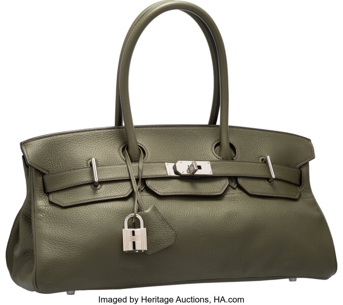 Hermes 42cm Vert Olive Clemence Leather JPG Shoulder Birkin I Bag
